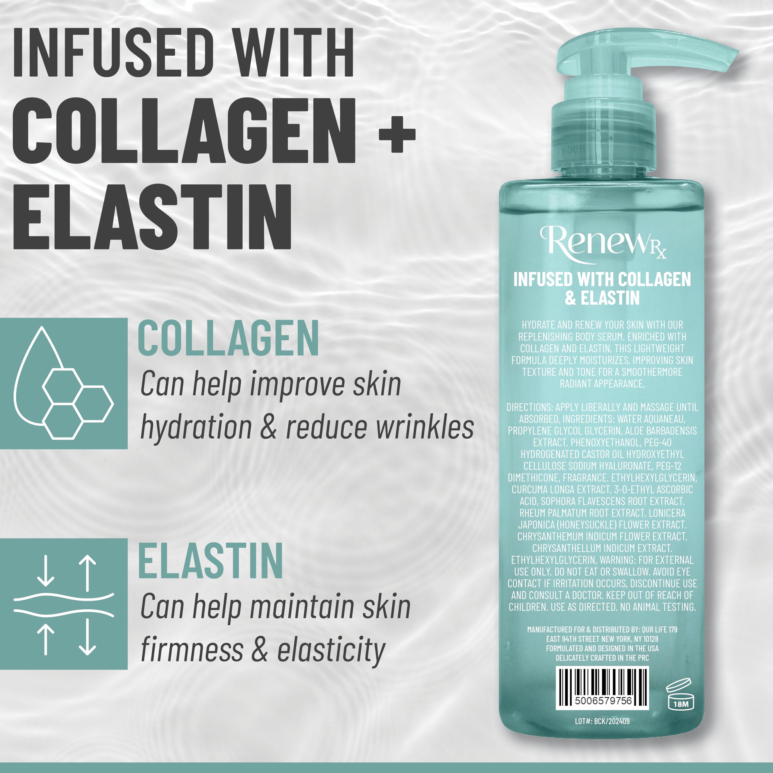 RENEW RX Collagen Serum back view with ingredient list