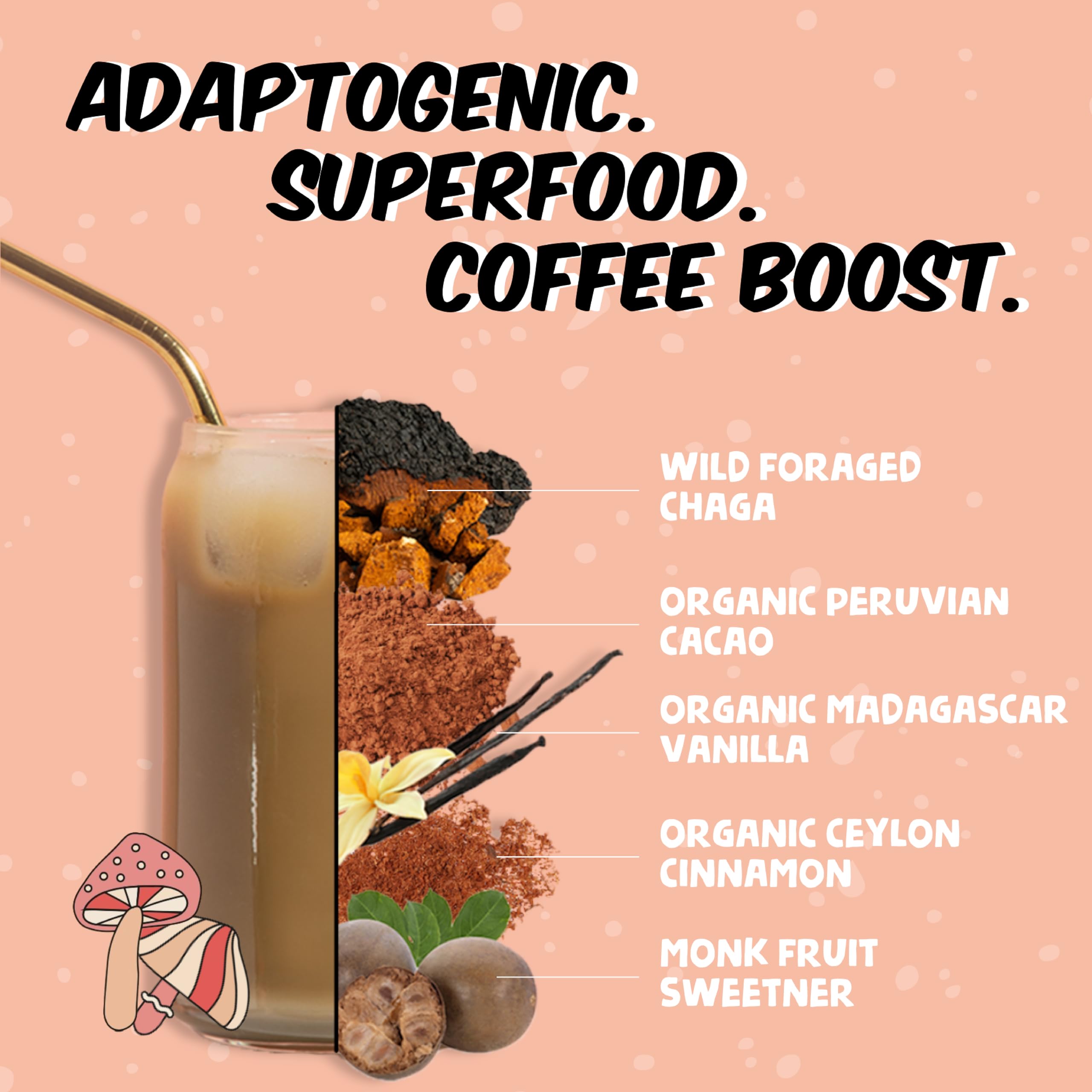 Renude Chagaccino Mushroom Powder back view with ingredients