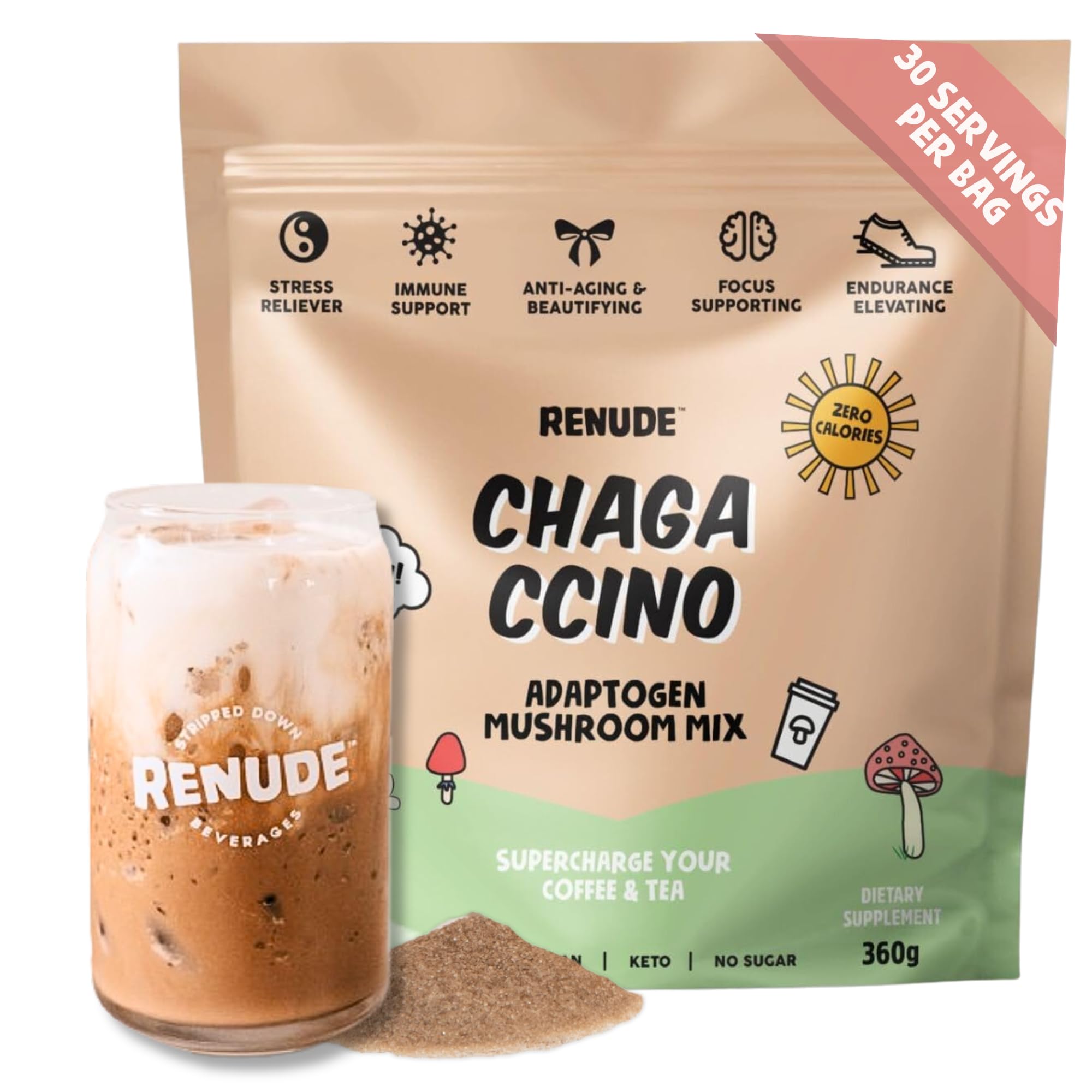 Renude Chagaccino Mushroom Powder front view packaging