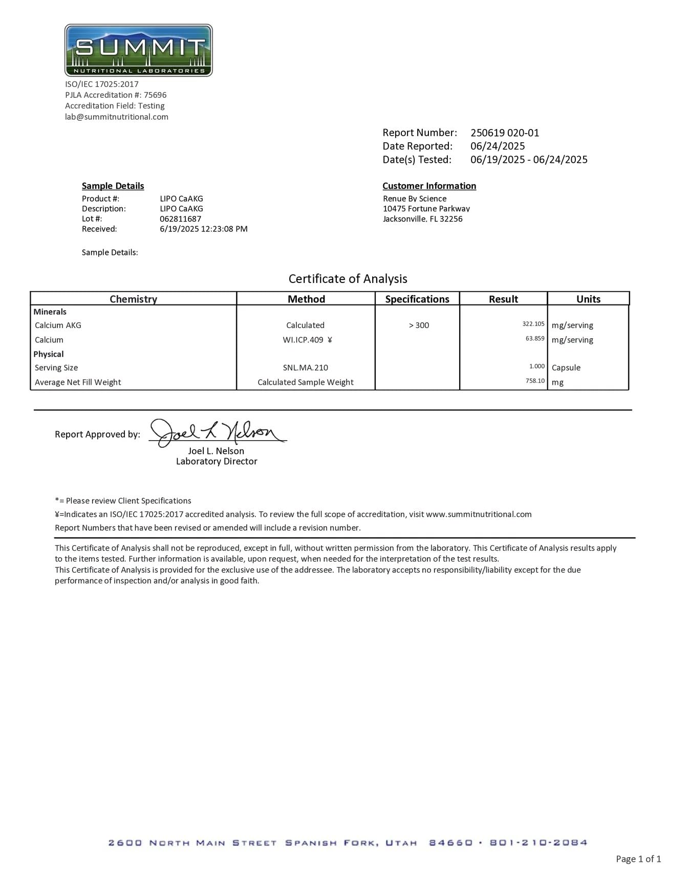 Renue By Science LIPO CaAKG supplement ingredients list