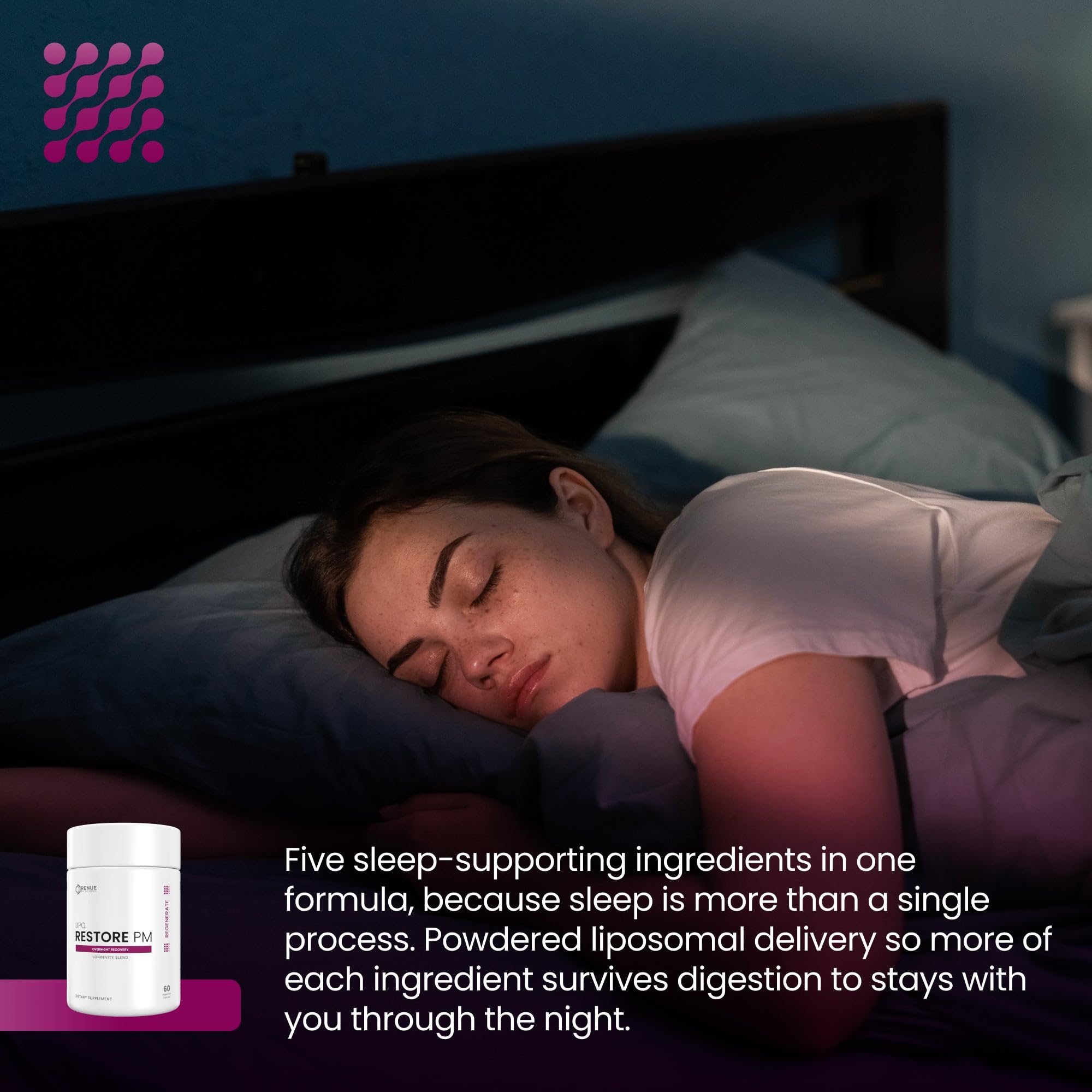 Renue By Science Restore PM capsules with a glass of water