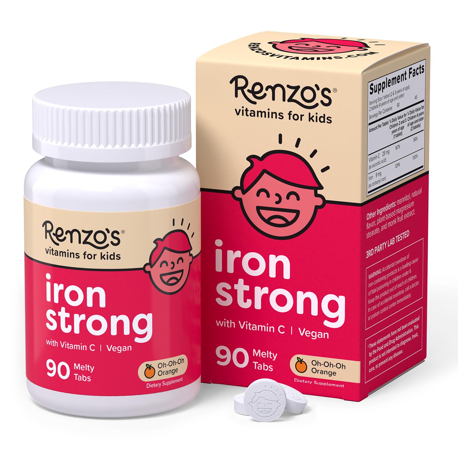 Renzo's Melty Kids Iron Supplement 28g front view