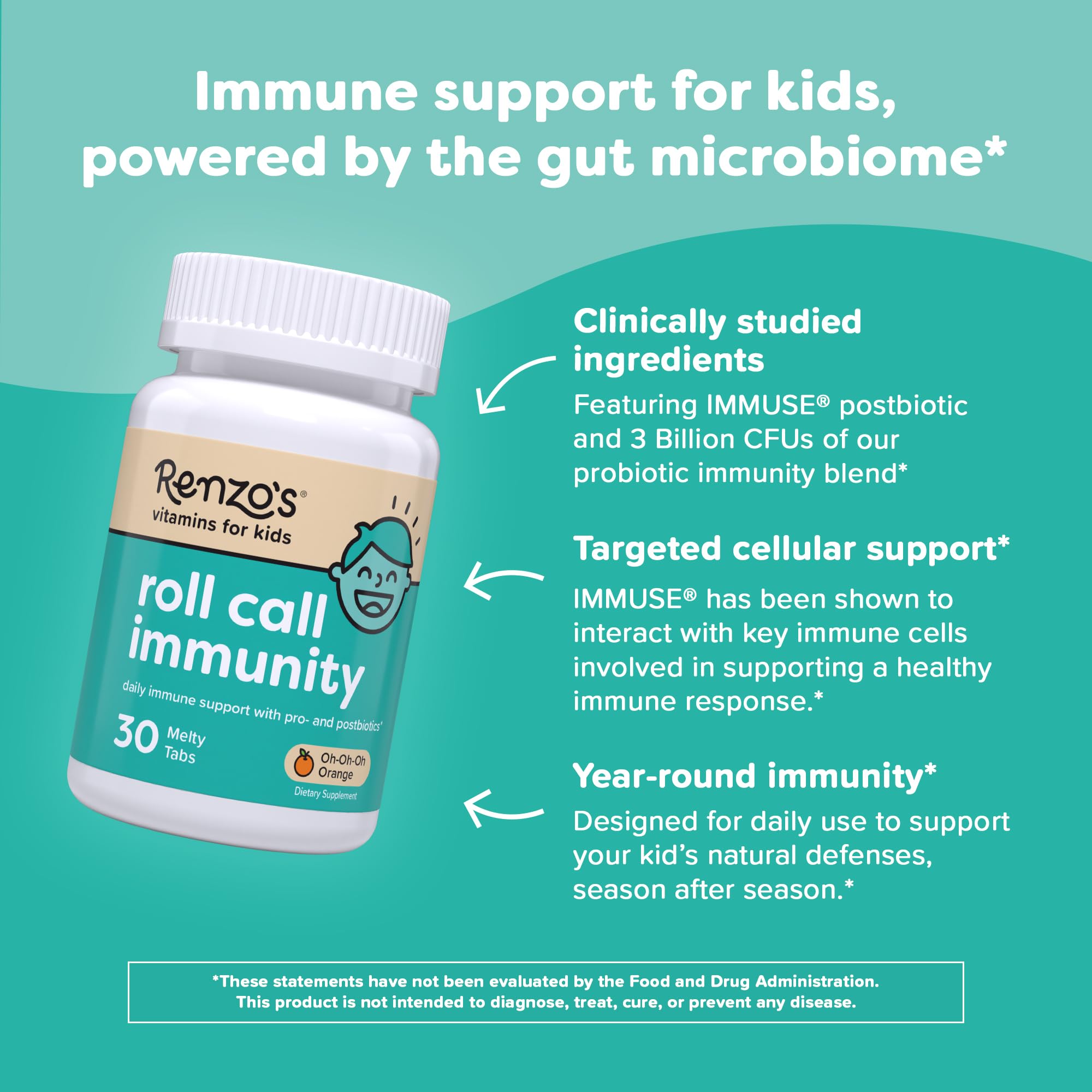 Renzo's Roll Call daily wellness Melty Vitamins for Kids in Oh-Oh-Oh Orange flavour