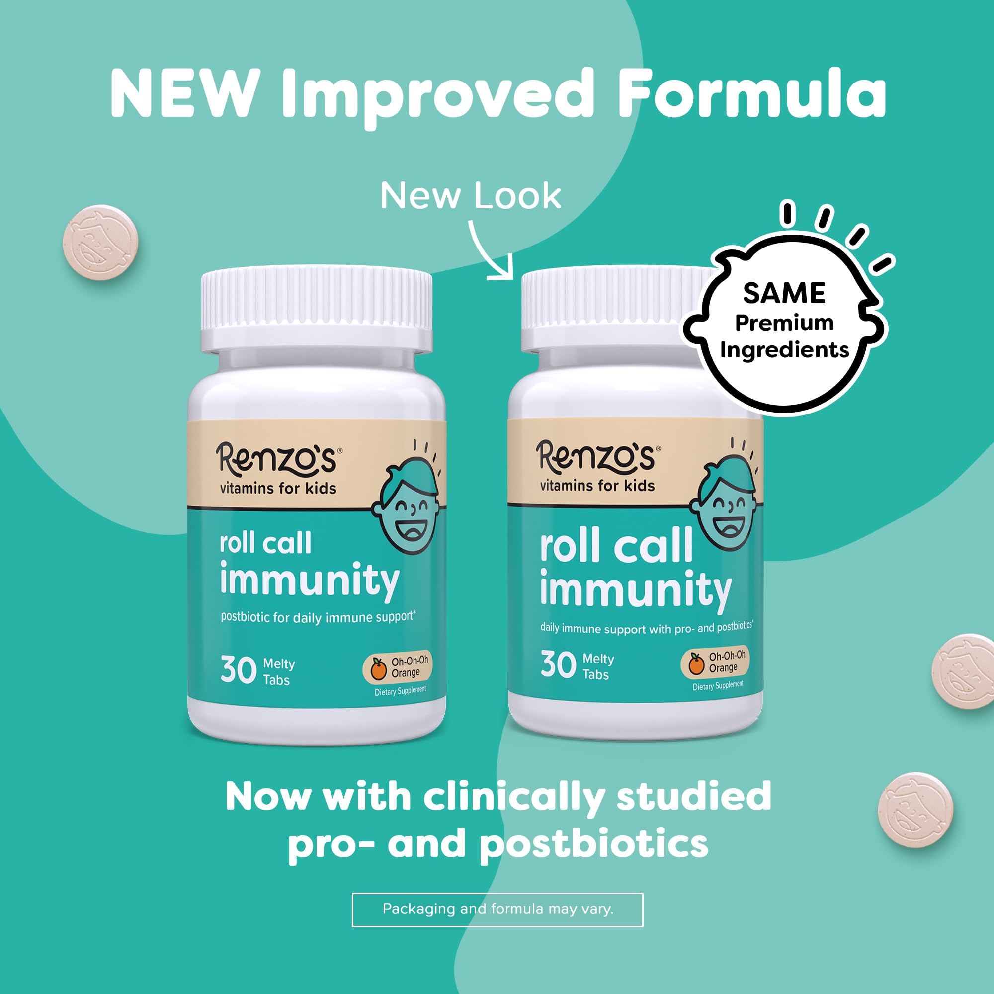 Renzo's Roll Call daily wellness Melty Vitamins for Kids on a kitchen table