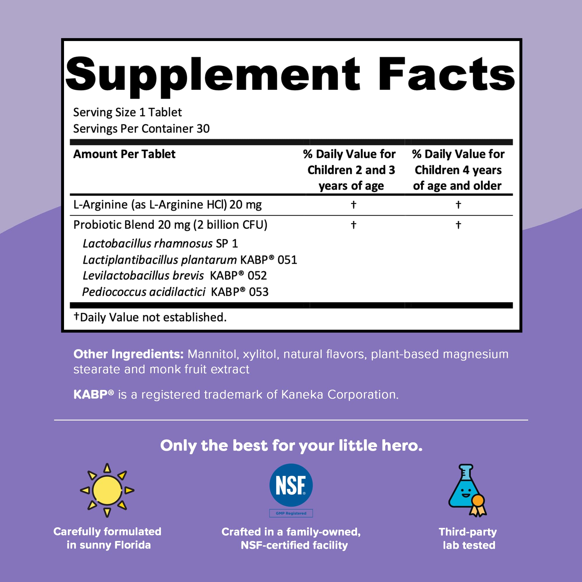 Renzo's Smile Patrol Kids Probiotic 50g on a kitchen counter