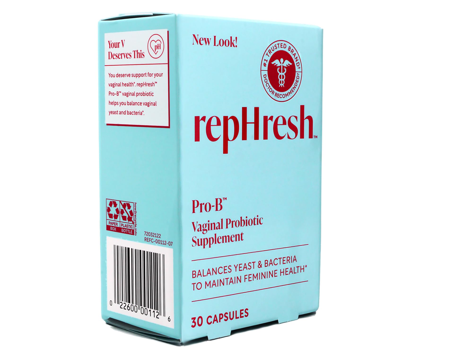 Rephresh Pro-B Probiotic Feminine Supplement bottle with capsules