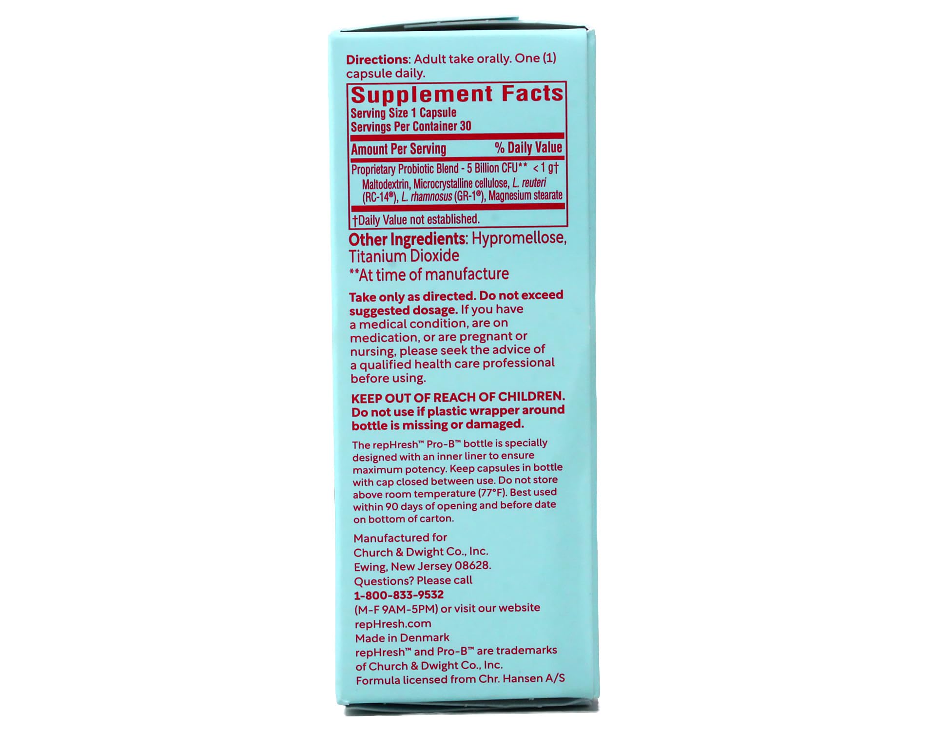 Rephresh Pro-B Probiotic Feminine Supplement ingredients list
