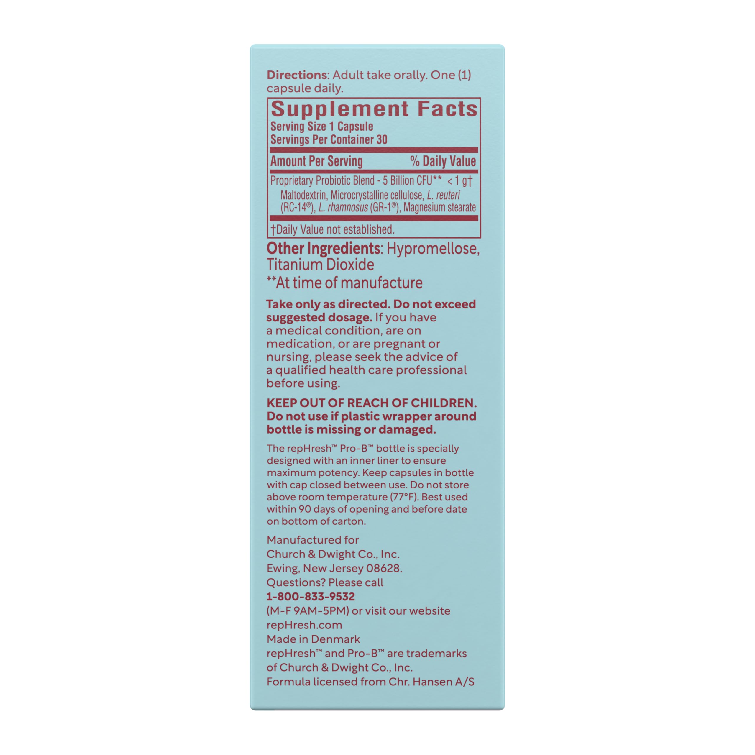 Rephresh Pro-B Women's Probiotic capsule in hand