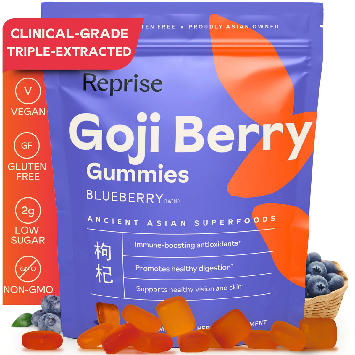 Reprise Goji Berry Gummies 240mg blueberry flavour front view