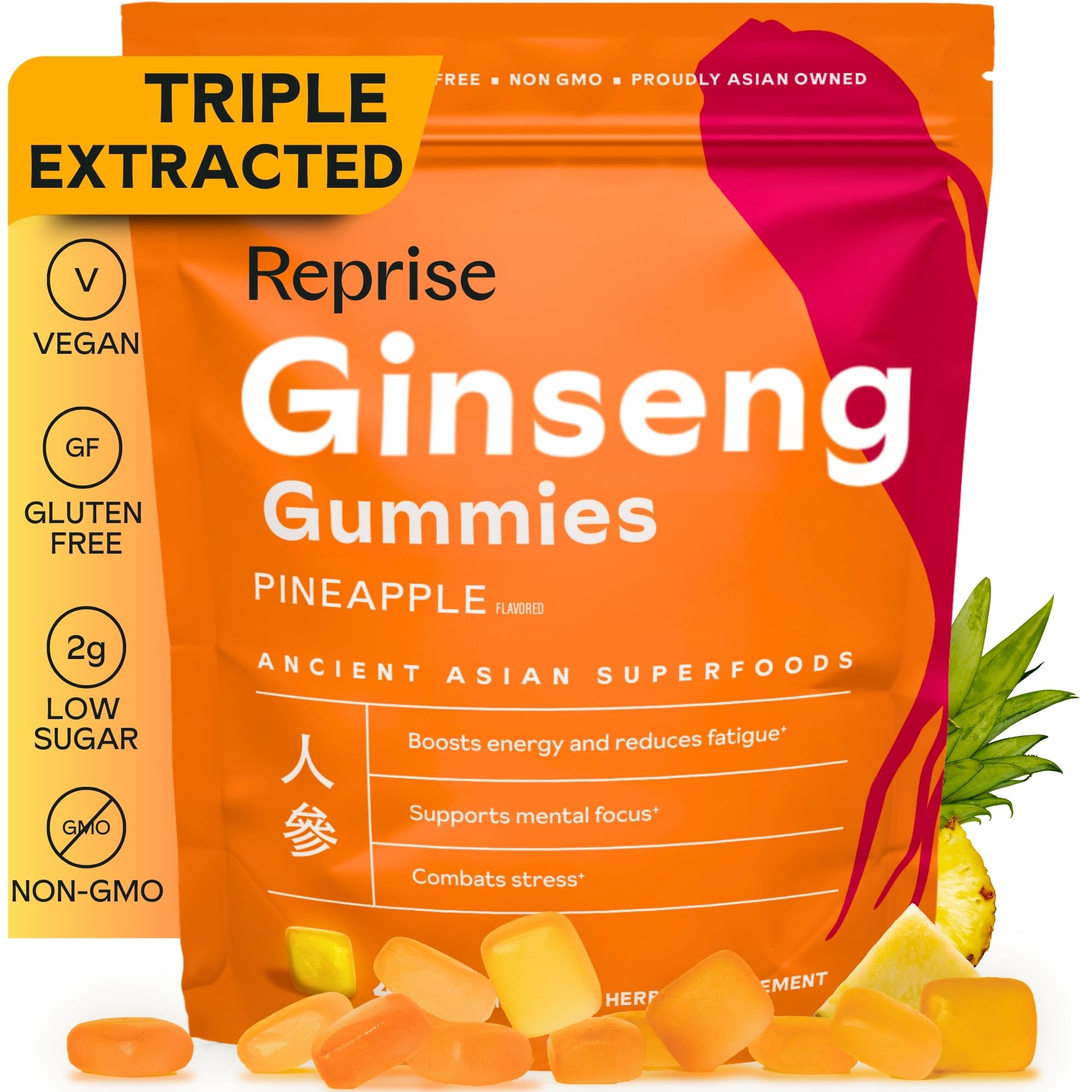 Reprise Panax Ginseng Gummies 240mg pineapple flavour front view