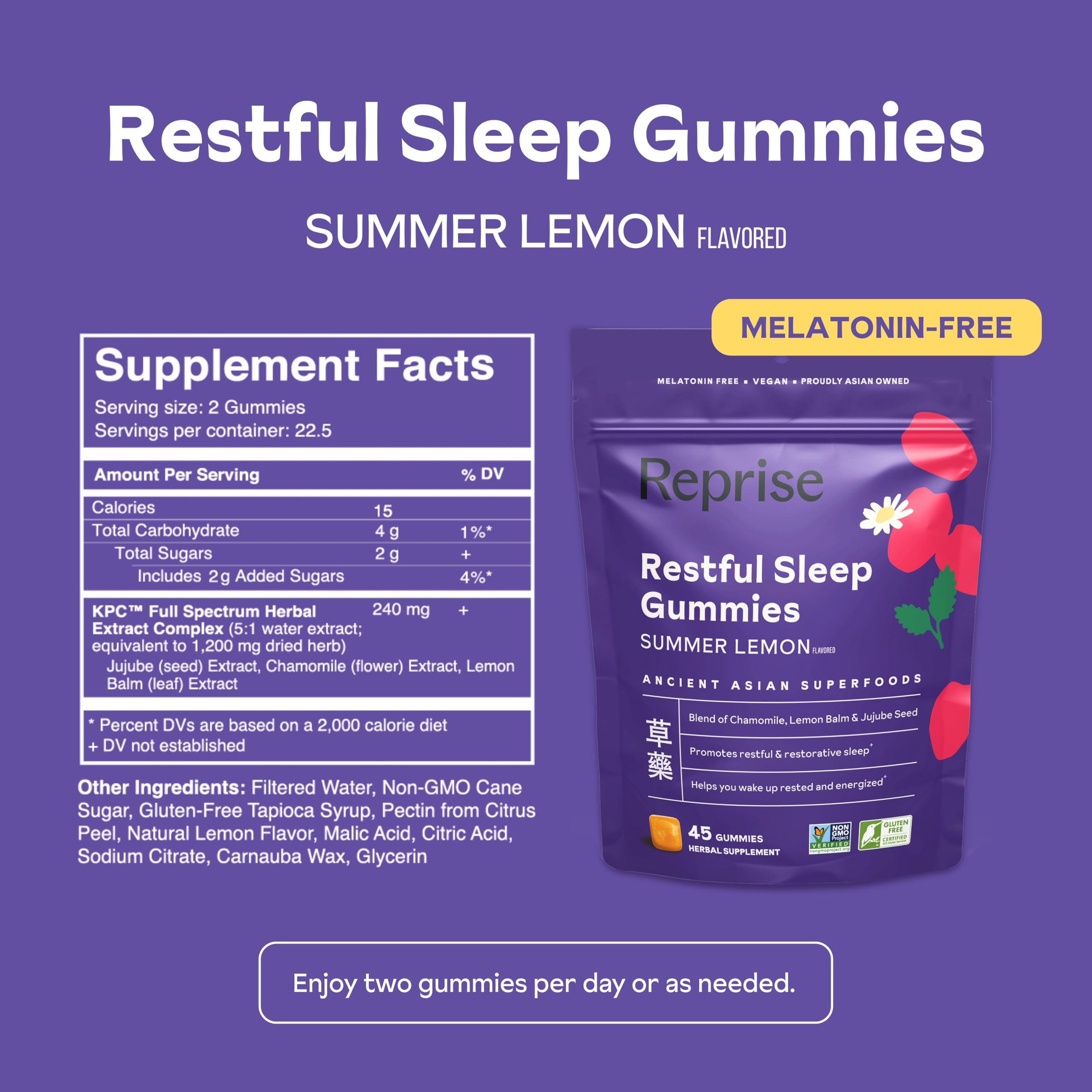 Reprise Restful Sleep Gummies with a glass of water