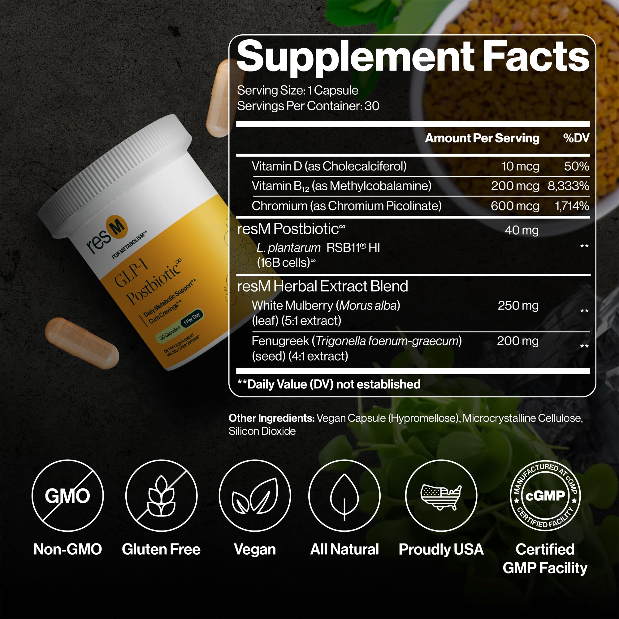 ResBiotic Daily Postbiotic Supplement side view of packaging