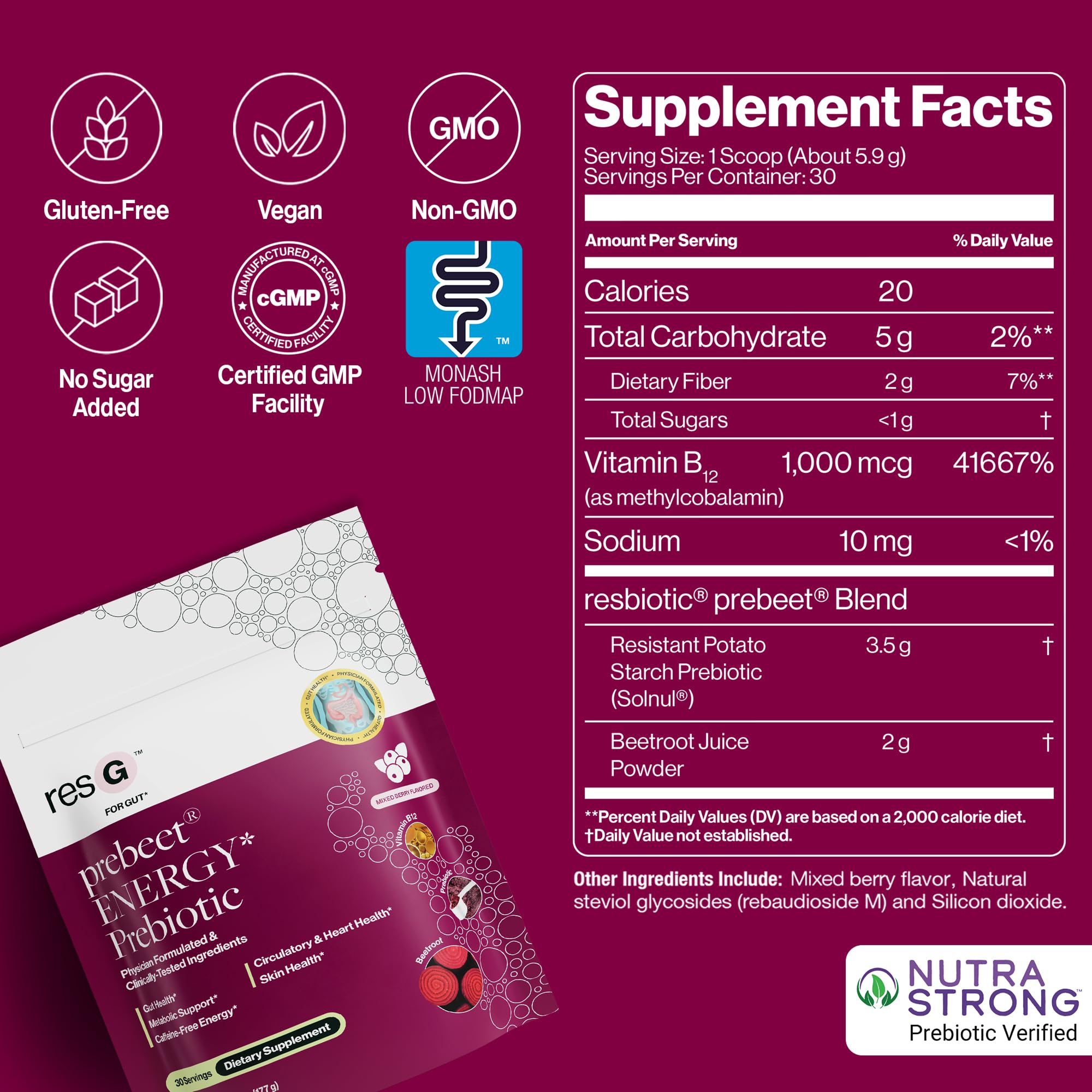 ResBiotic Prebiotic Supplement with beetroot powder close-up