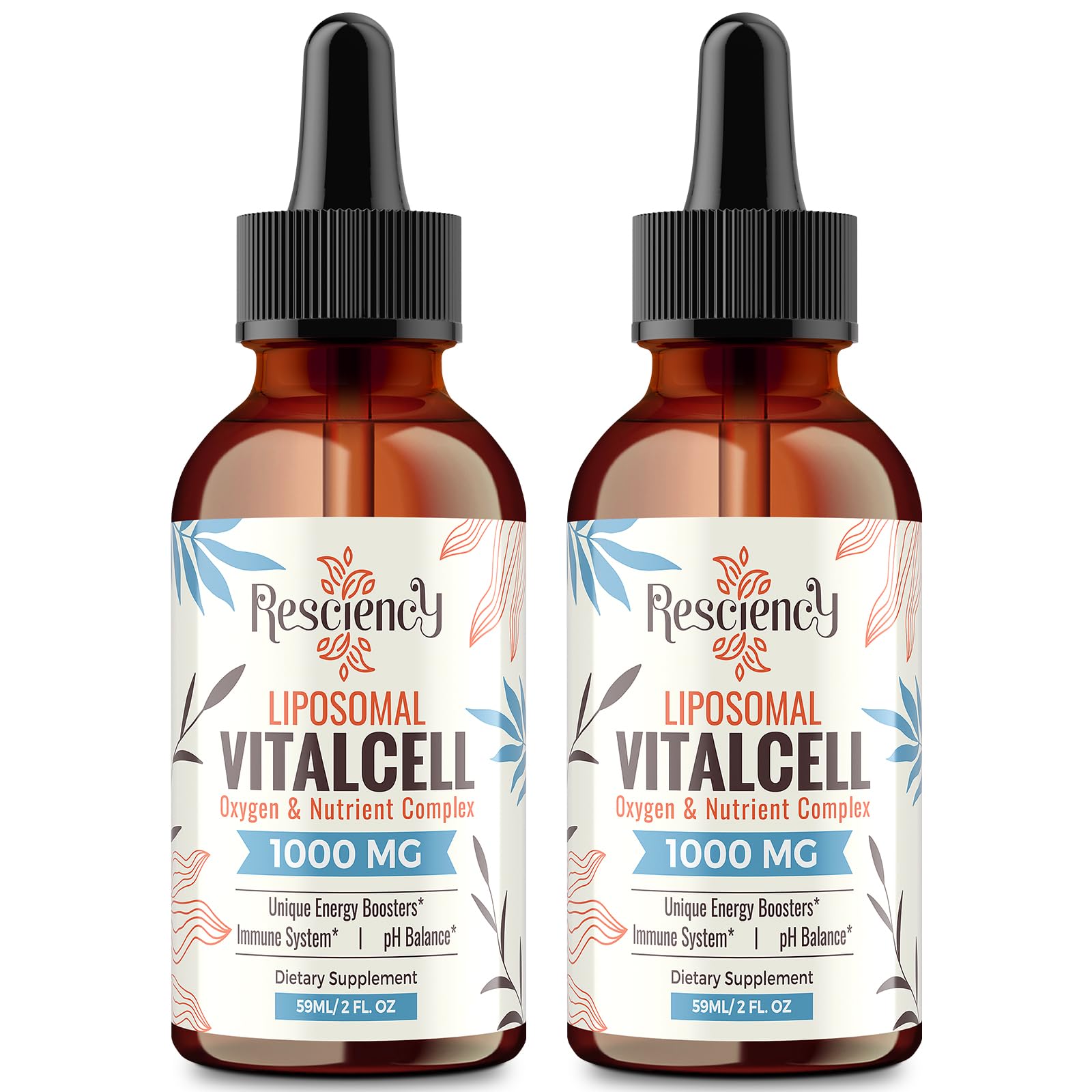 Resciency Liquid Oxygen Drops 1000mg front view with packaging