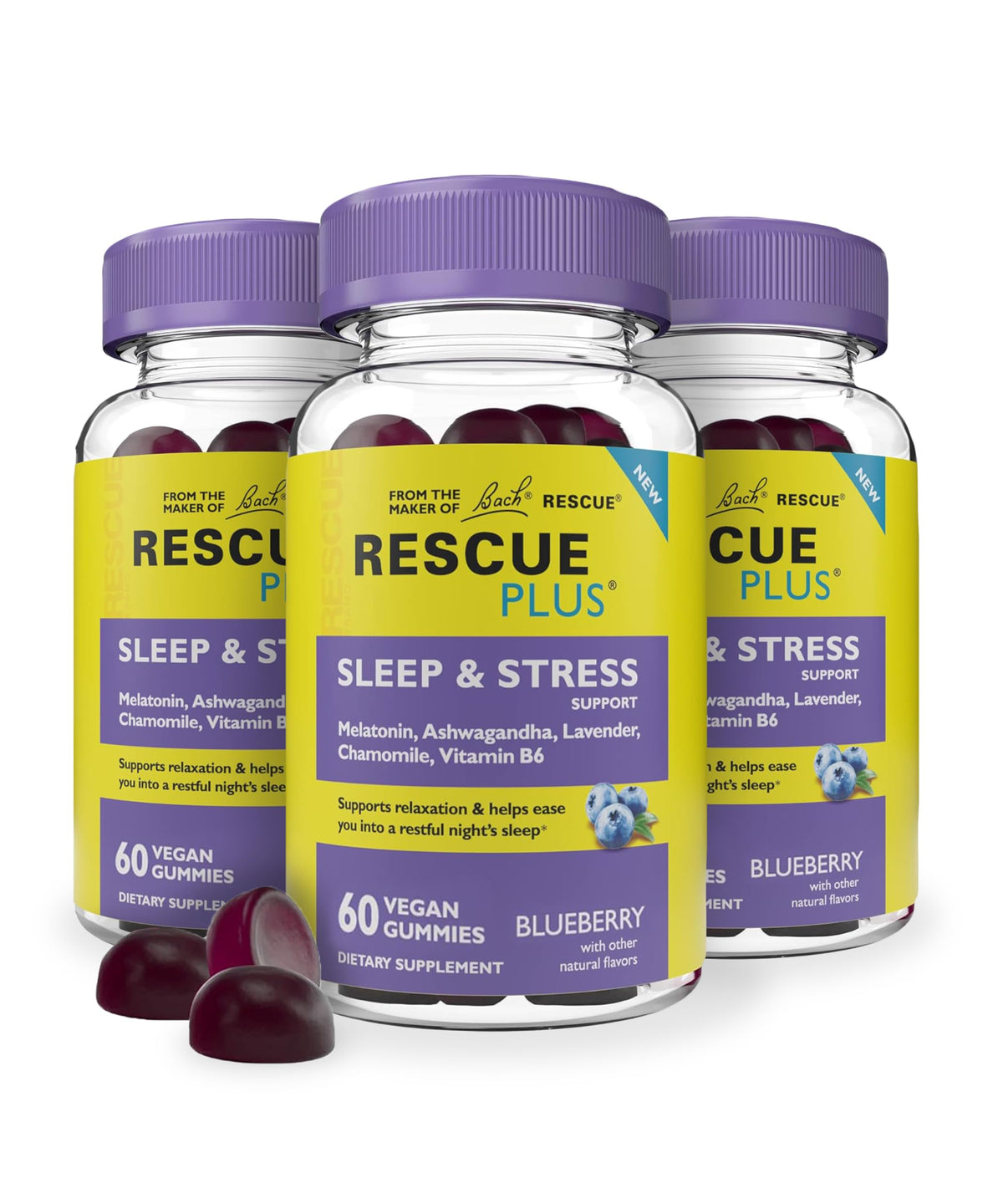 RESCUE Bach Plus Sleep & Stress Support Gummies front view packaging