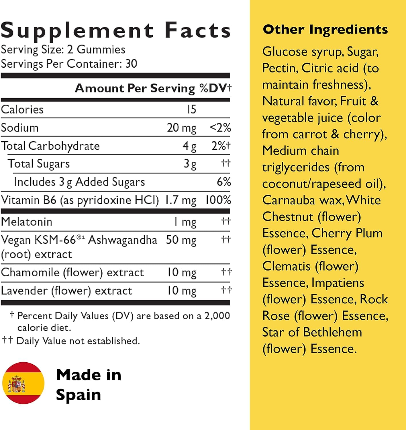 RESCUE Bach Plus Sleep & Stress Support Gummies ingredients list