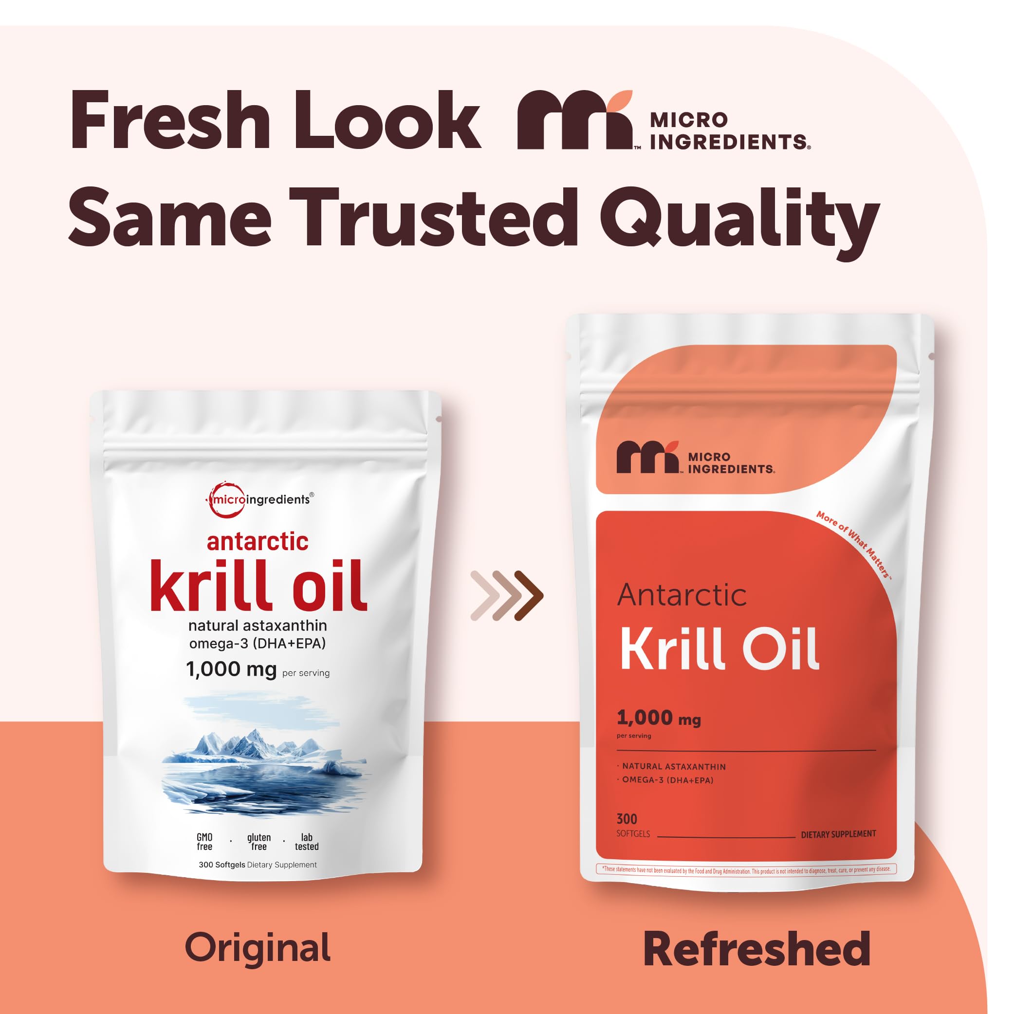 Resealable pouch of Micro Ingredients Antarctic Krill Oil 300 softgels