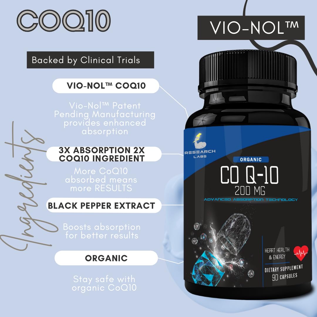 Research Labs CoQ10 Softgels side view showing capsule
