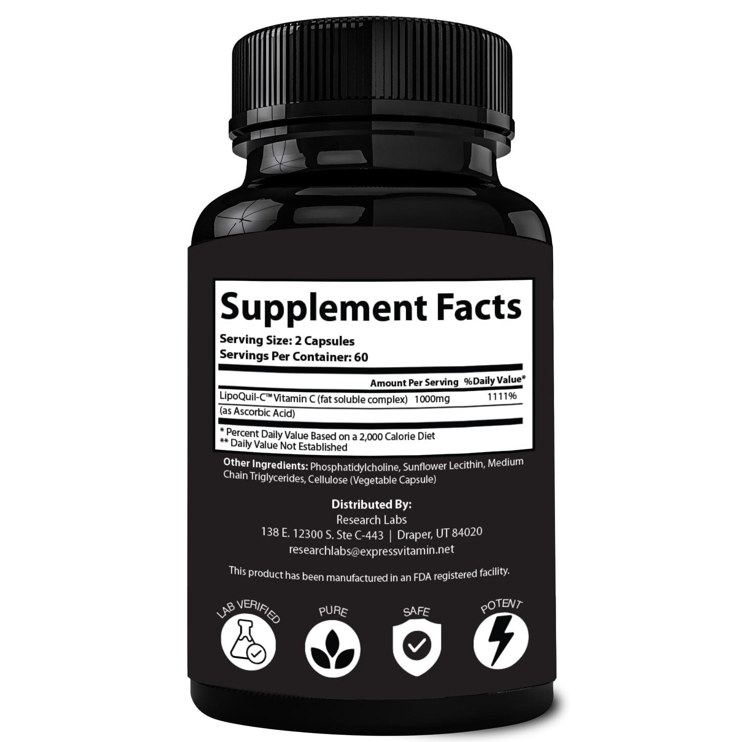 Research Labs LipoQuil-C Liposomal Vitamin C capsules in hand
