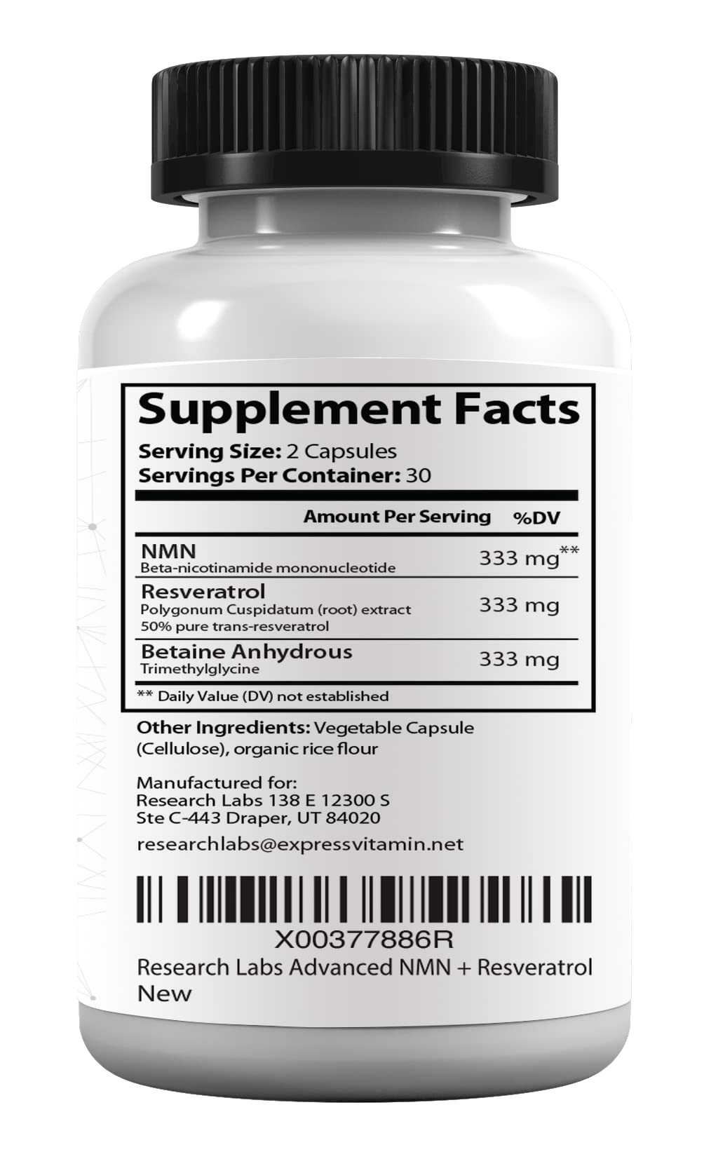 Research Labs NMN Supplement 500mg with water