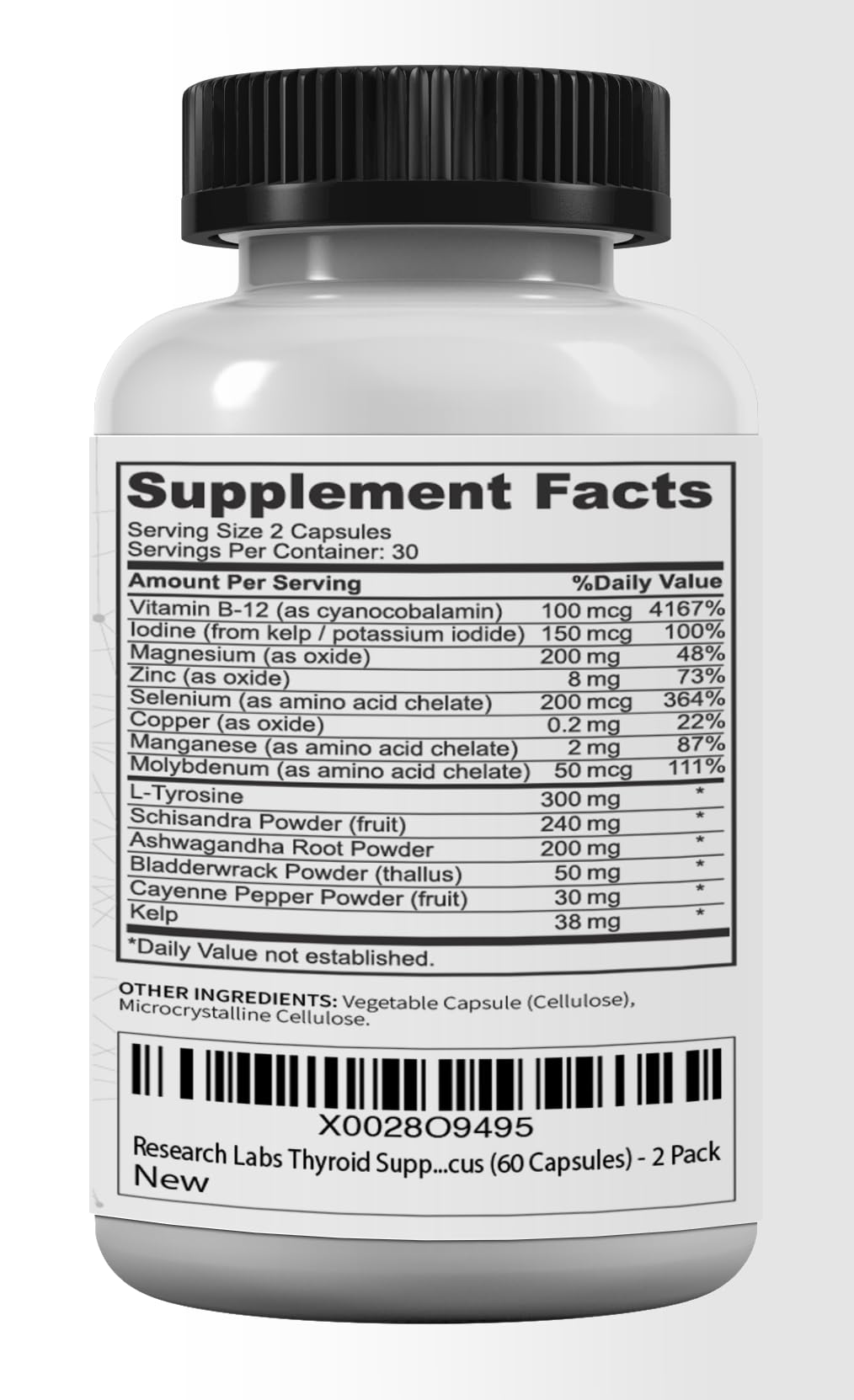 Research Labs Thyroid Extract Supplement bottle with a measuring spoon