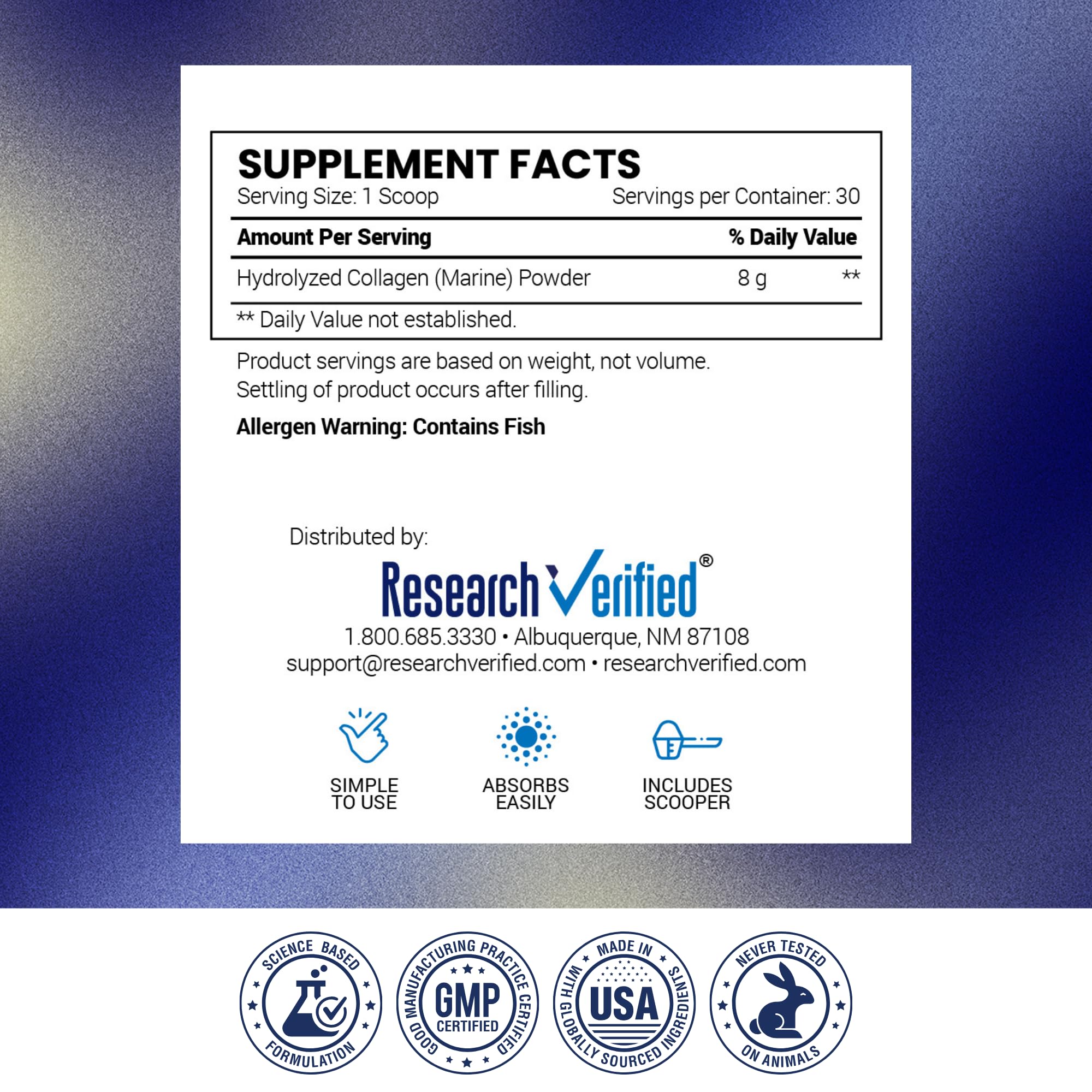 Research Verified Collagen Peptides with a glass of water