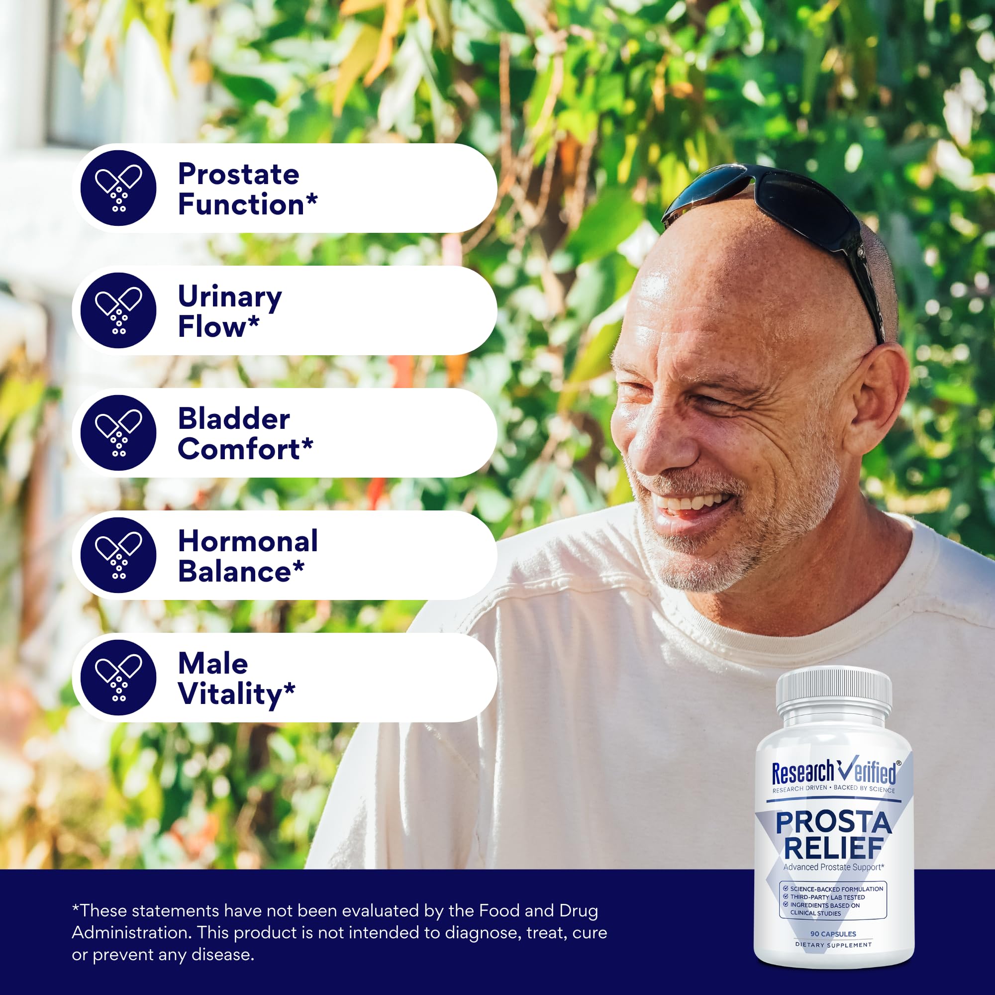 Research Verified ProstaRelief ingredients list on the bottle