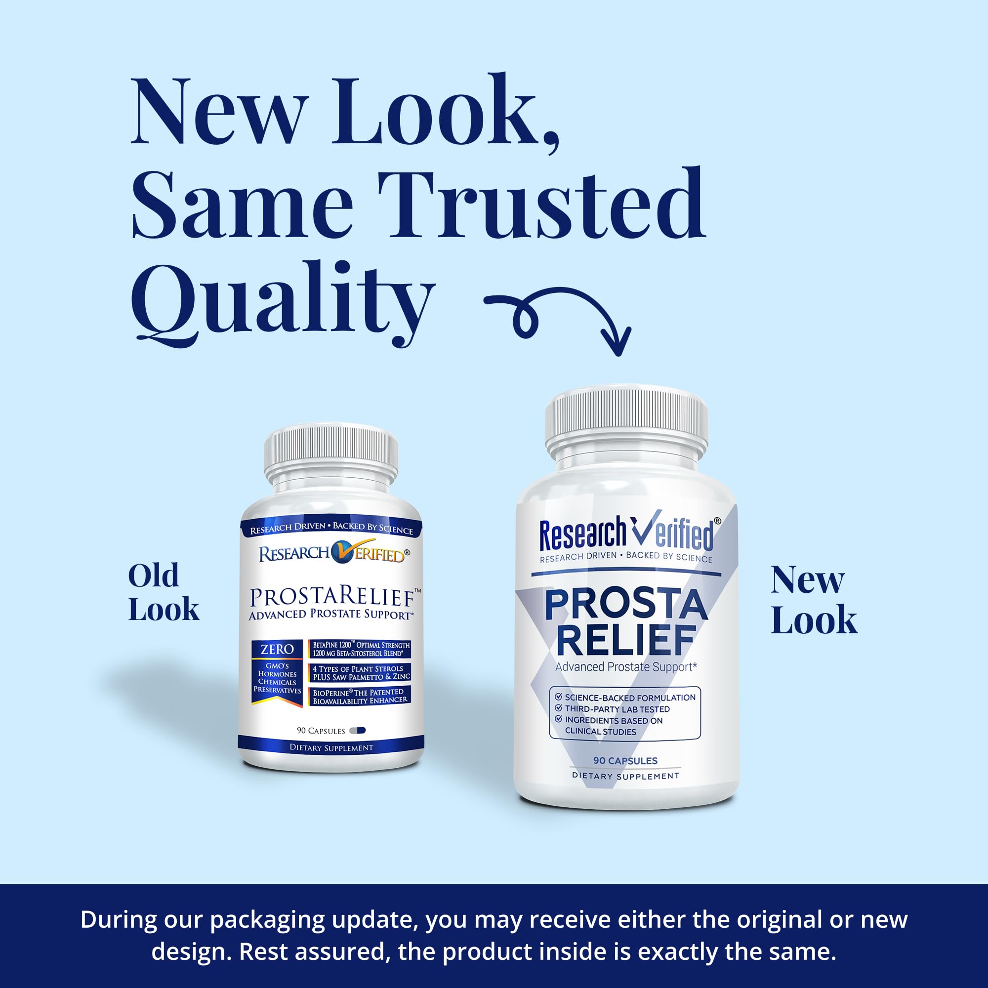 Research Verified ProstaRelief supplement bottle with label