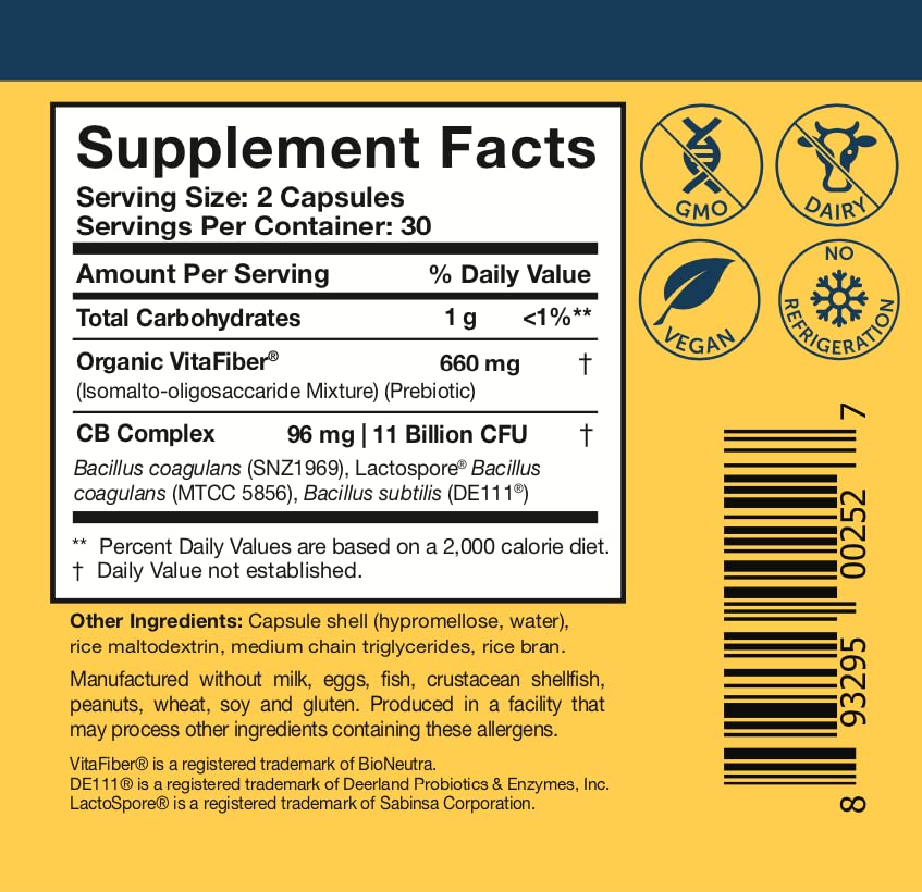 Researched Nutritionals CoreBiotic Prebiotic Probiotic Capsules ingredients close-up