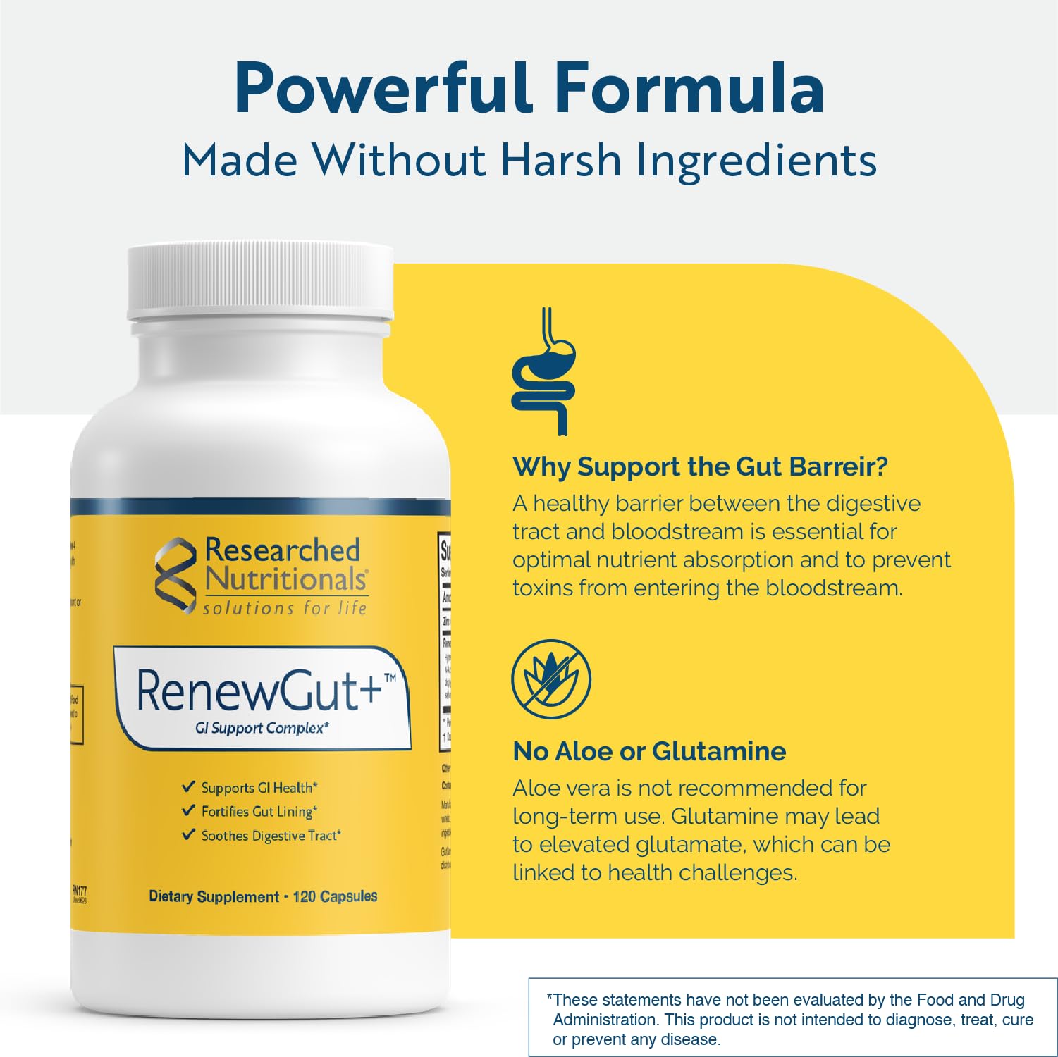 Researched Nutritionals RenewGut+ Dietary Fibre Supplement packaging