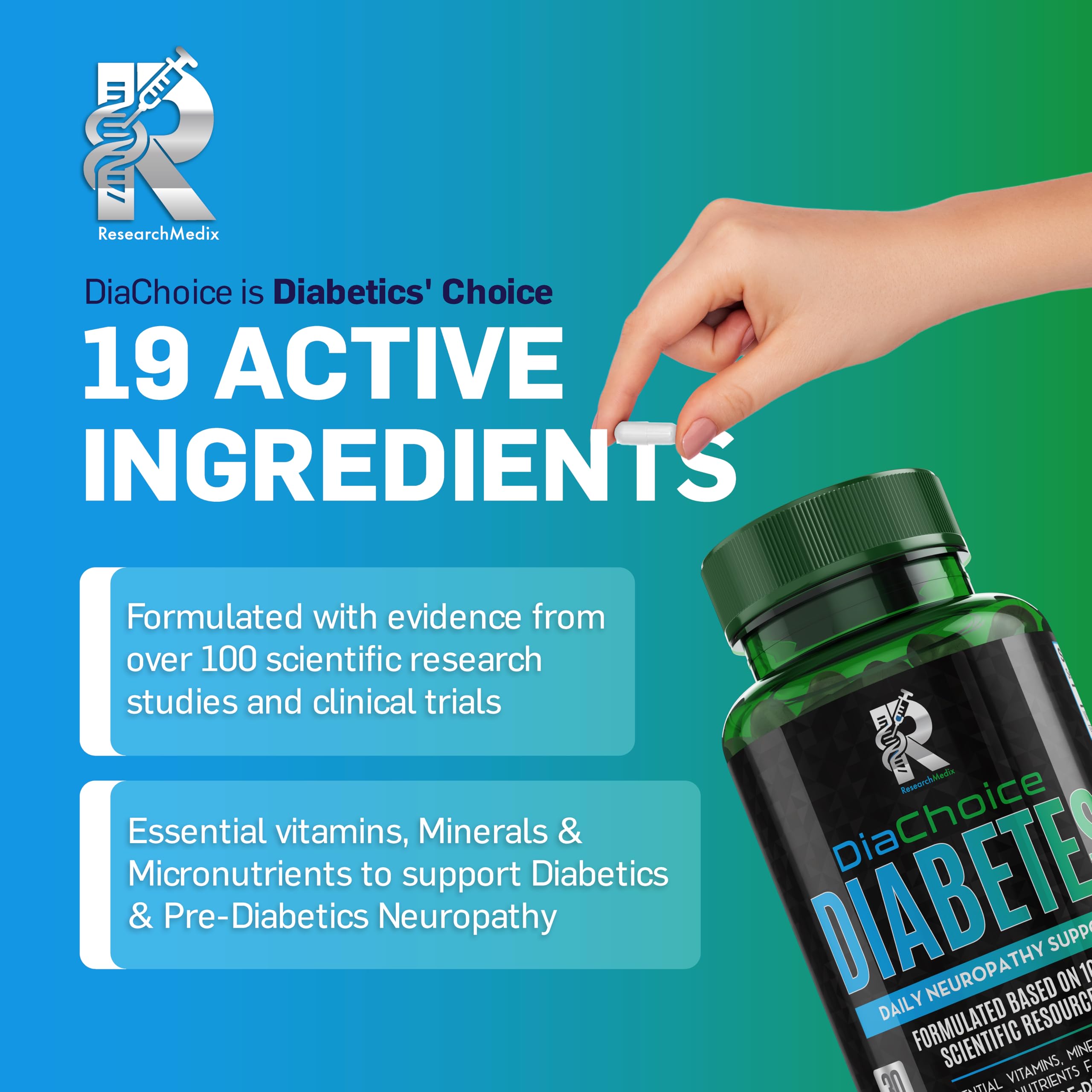 ResearchMedix DiaChoice capsules in a hand