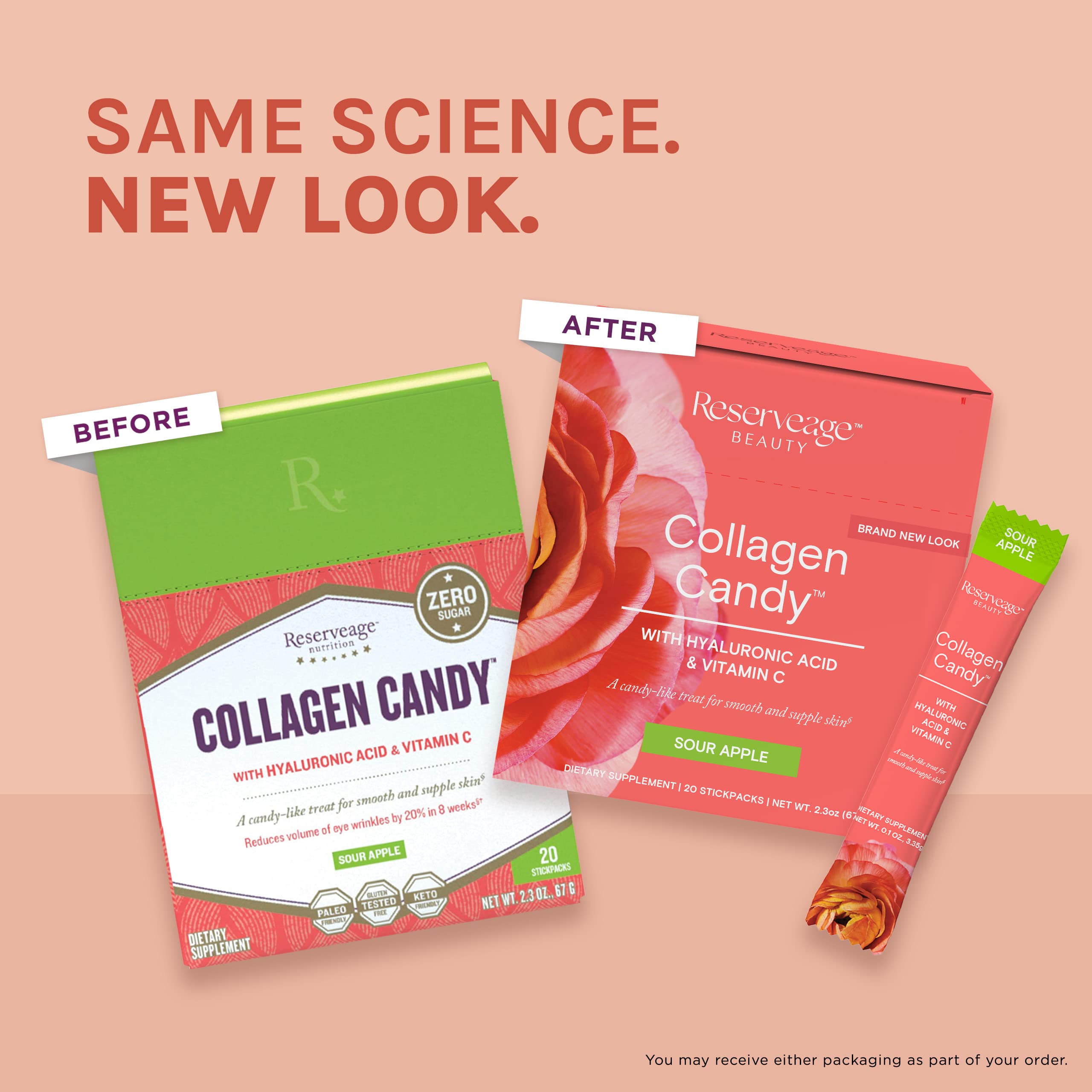 Reserveage Nutrition Collagen Chews alongside a glass of water