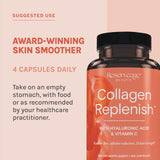 Reserveage Nutrition Collagen Replenish Capsules with a measuring spoon