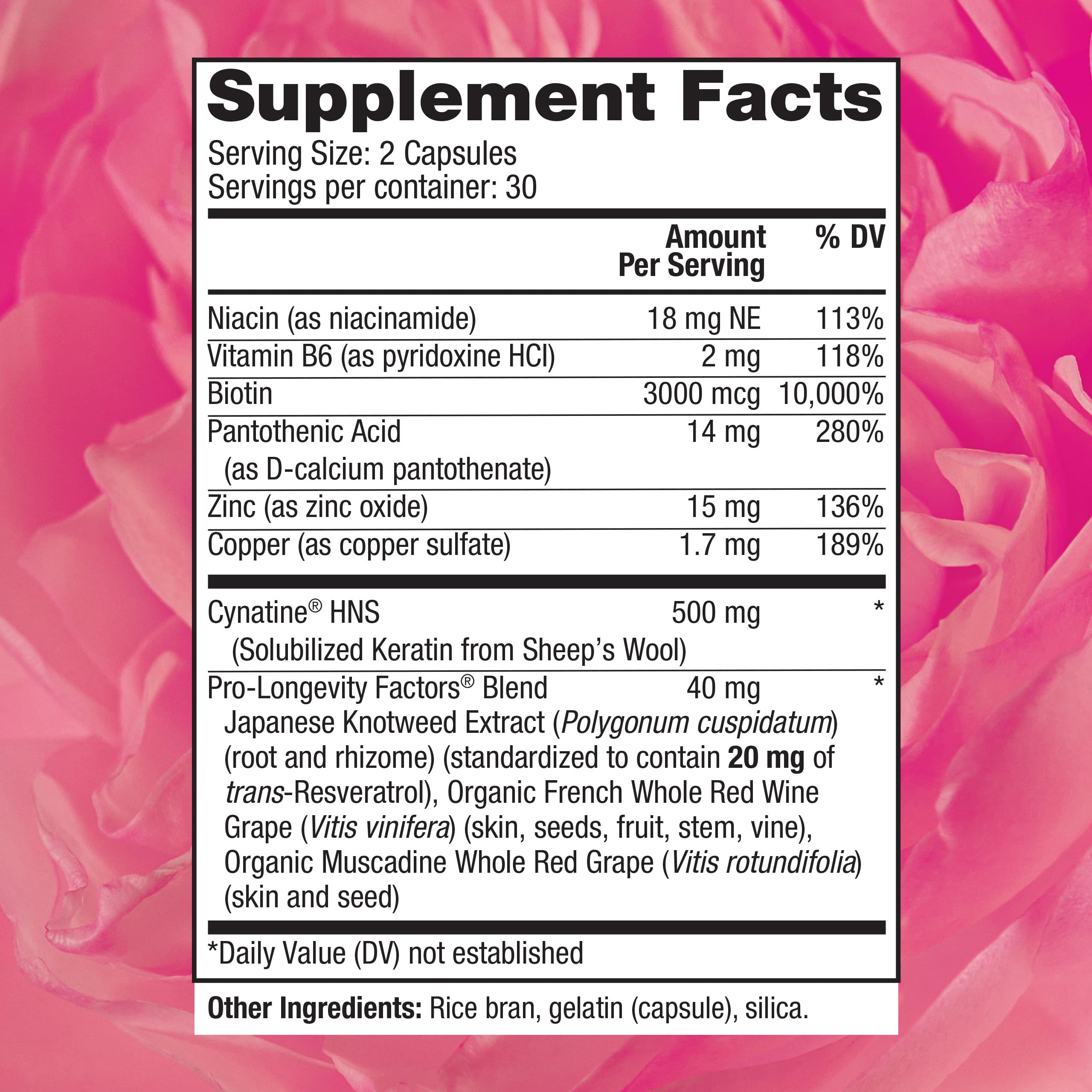 Reserveage Nutrition Keratin Hair support capsules in a bowl