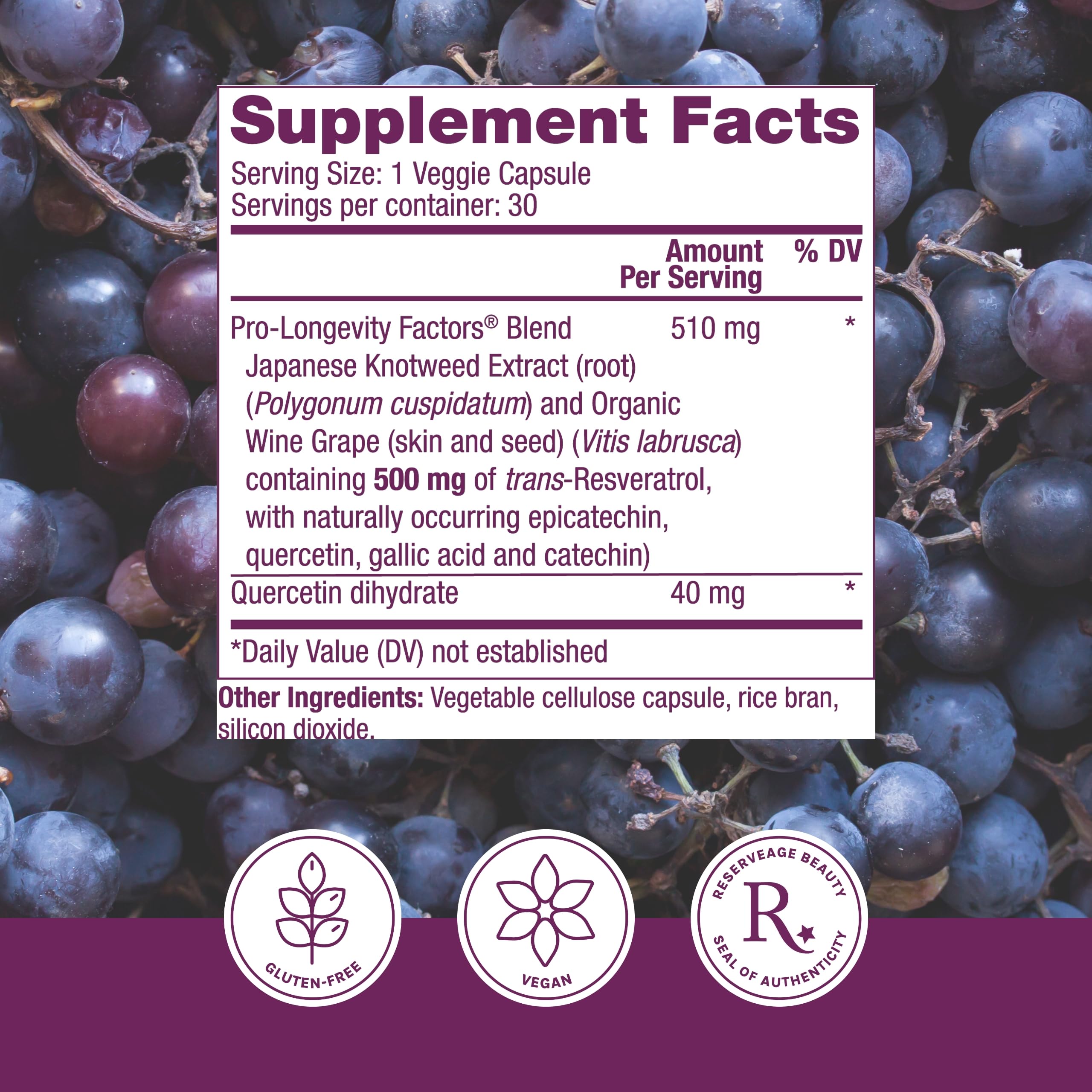 Reserveage Nutrition Organic Resveratrol Supplement 700mg side view