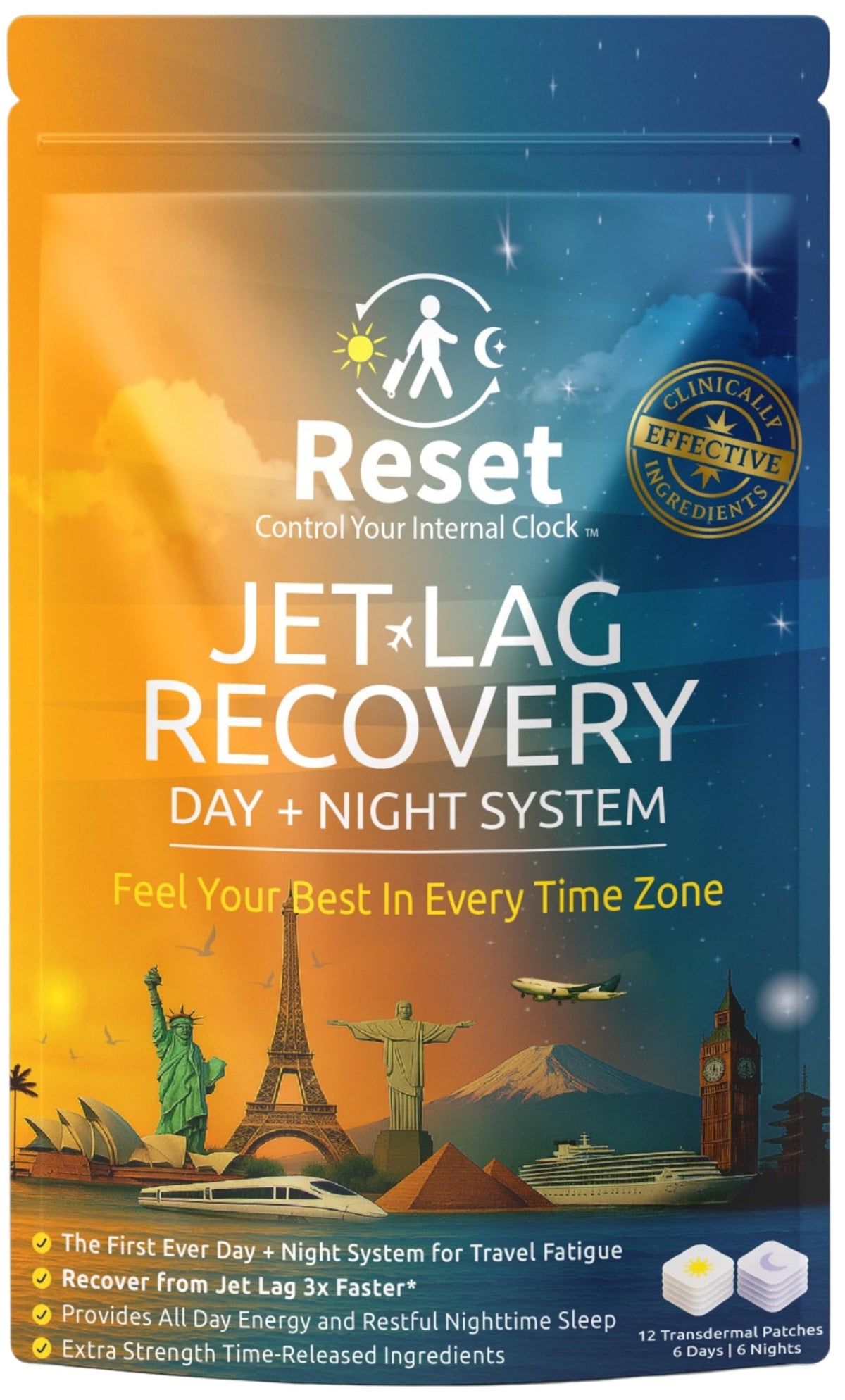 Reset Jet Lag use Patch front view with packaging