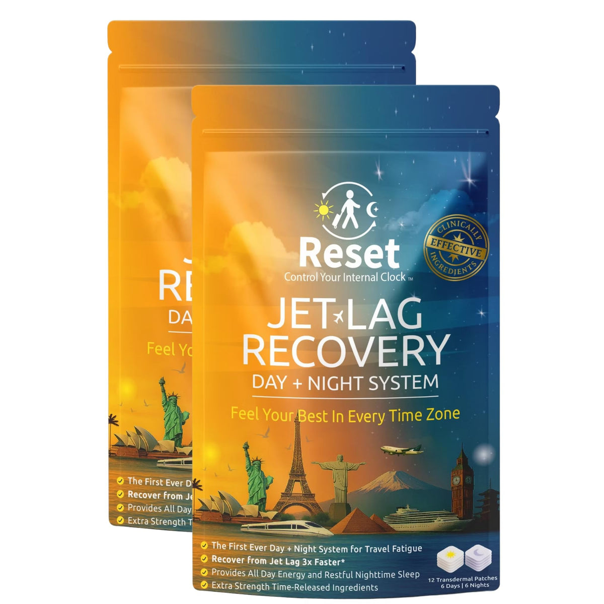 Reset Jet Lag use Patch front view with packaging