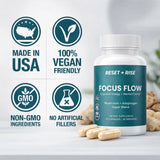 Reset+Rise Nootropic Mushroom Blend Supplement with a glass of water