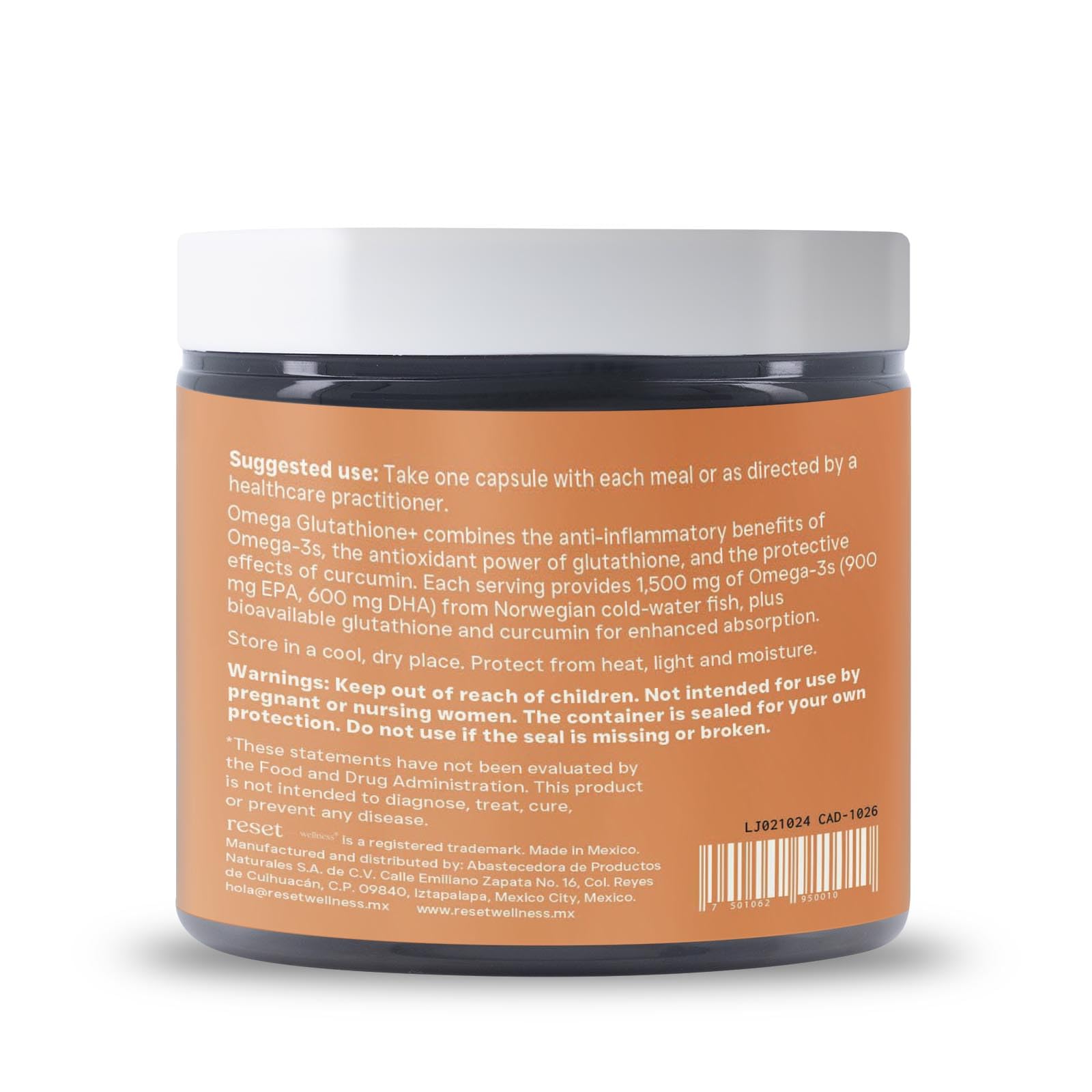 Reset Wellness Omega-3 supplement packaging details