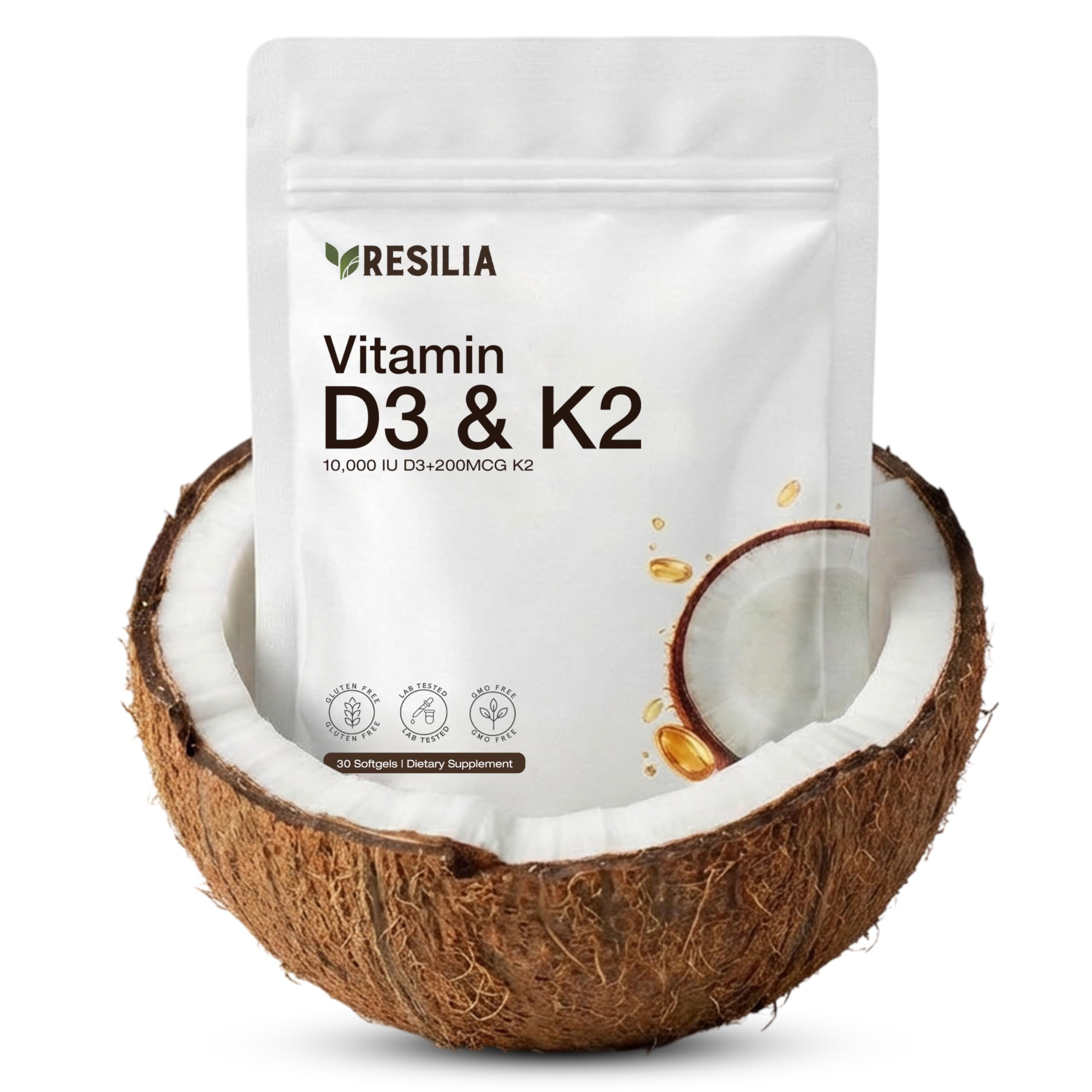 Resilia Oil Of Oregano Vitamin D3 K2 Softgels front view