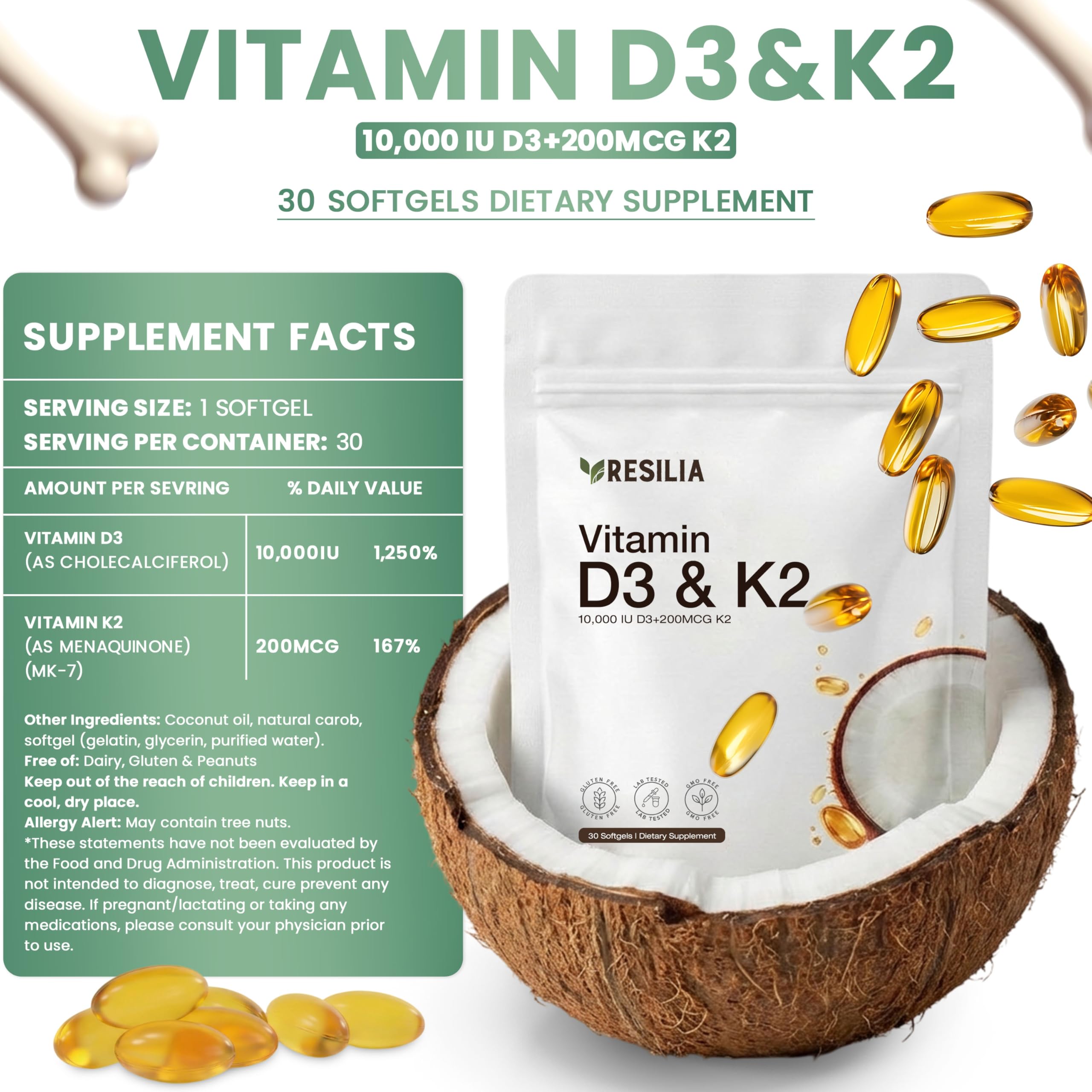 Resilia Oil Of Oregano Vitamin D3 K2 Softgels packaging