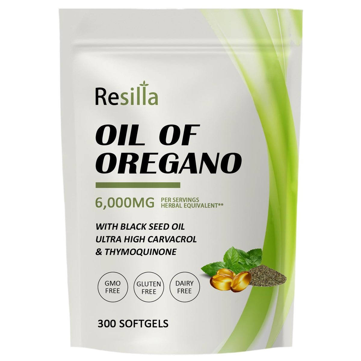 RESILLA Oregano Oil & Black Seed Oil Softgels front view