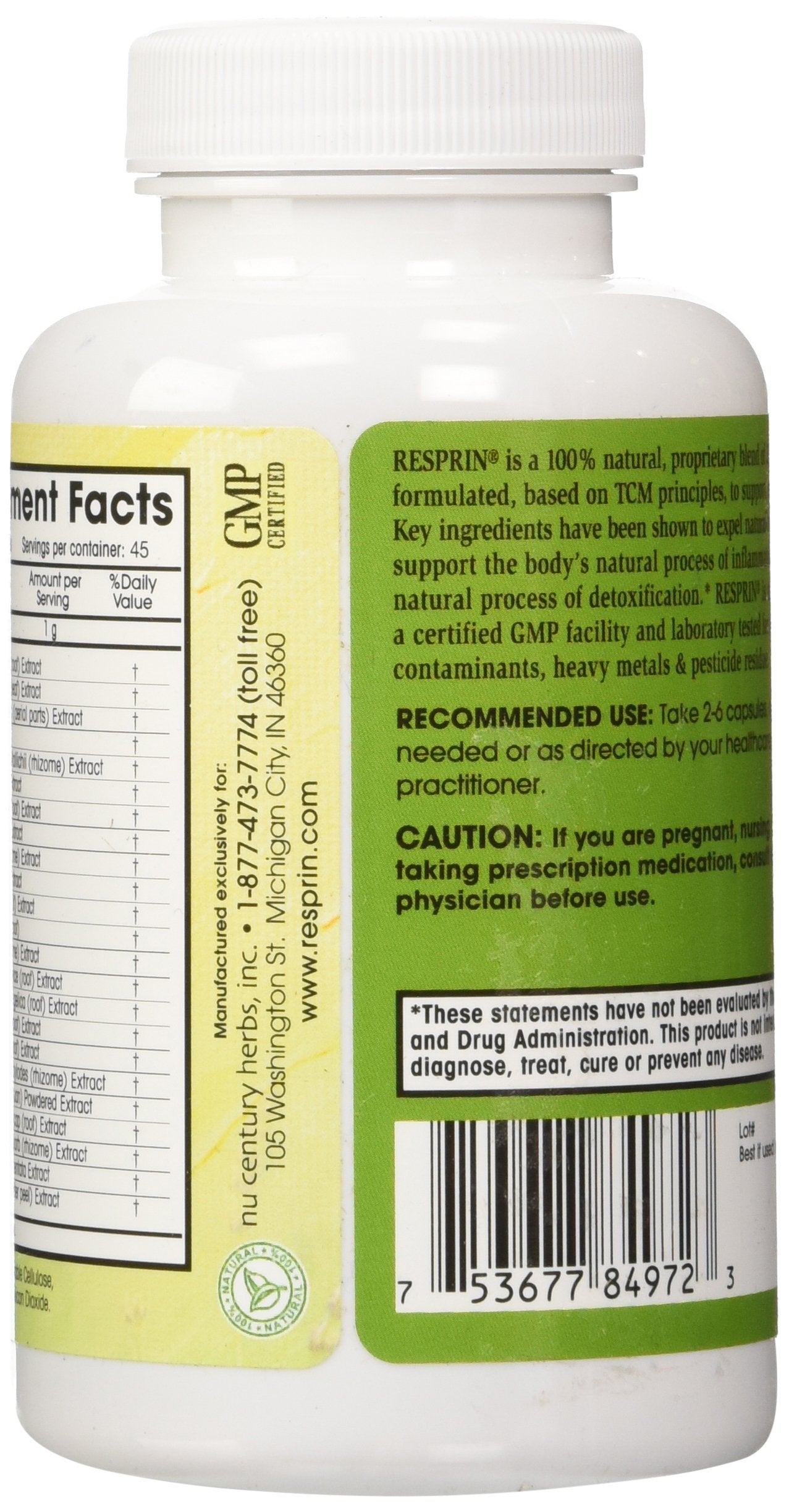 Resprin Natural Breathing Supplement packaging with herbal ingredients