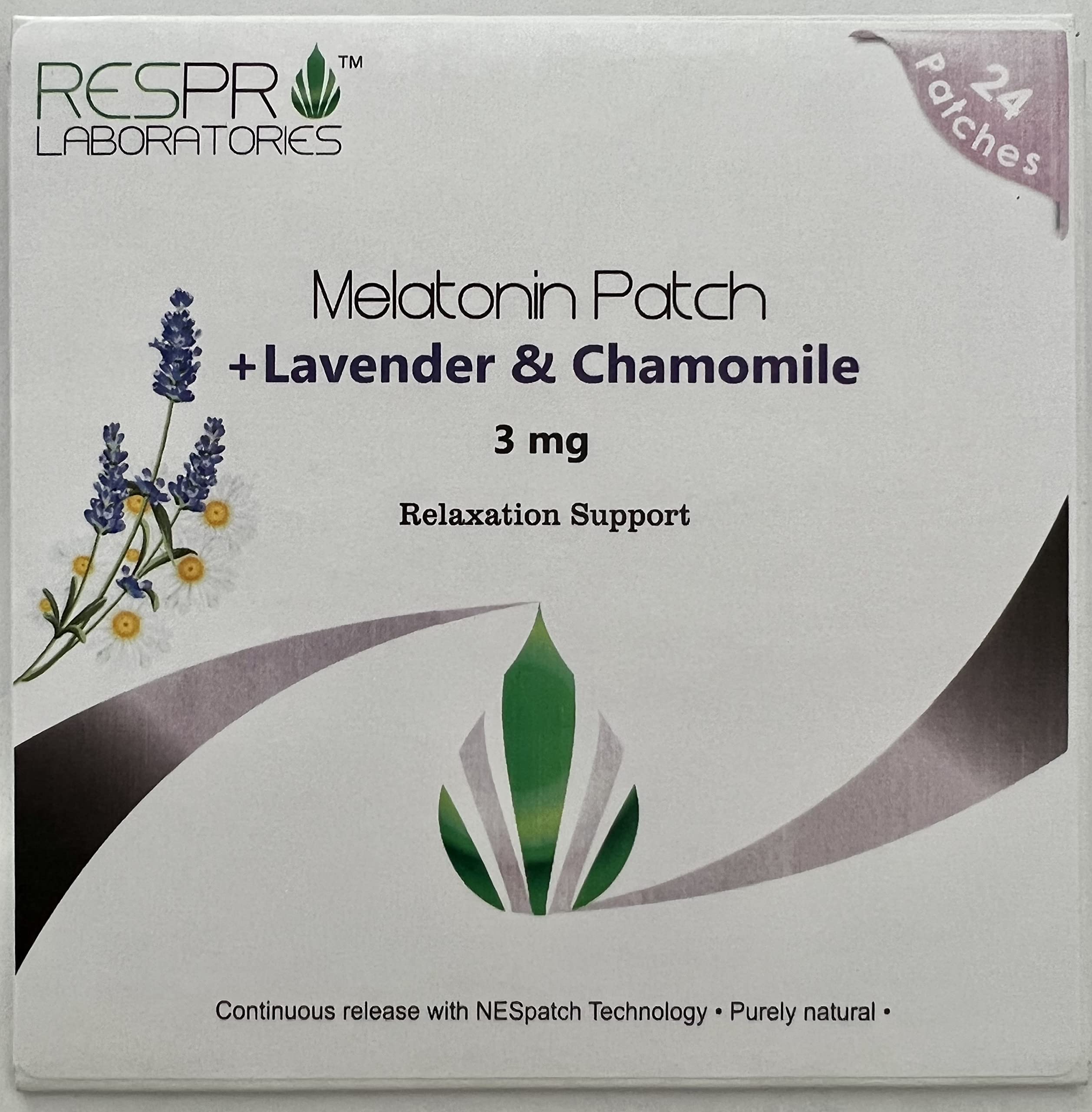 Respro Laboratories Natural Melatonin Patch 3 mg front view with lavender and chamomile