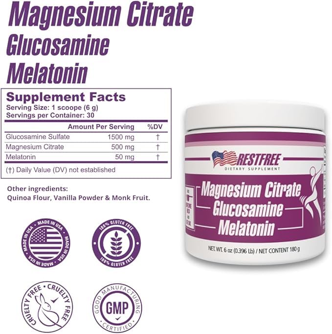 RESTFREE Nighttime Powder Supplement in a glass of water