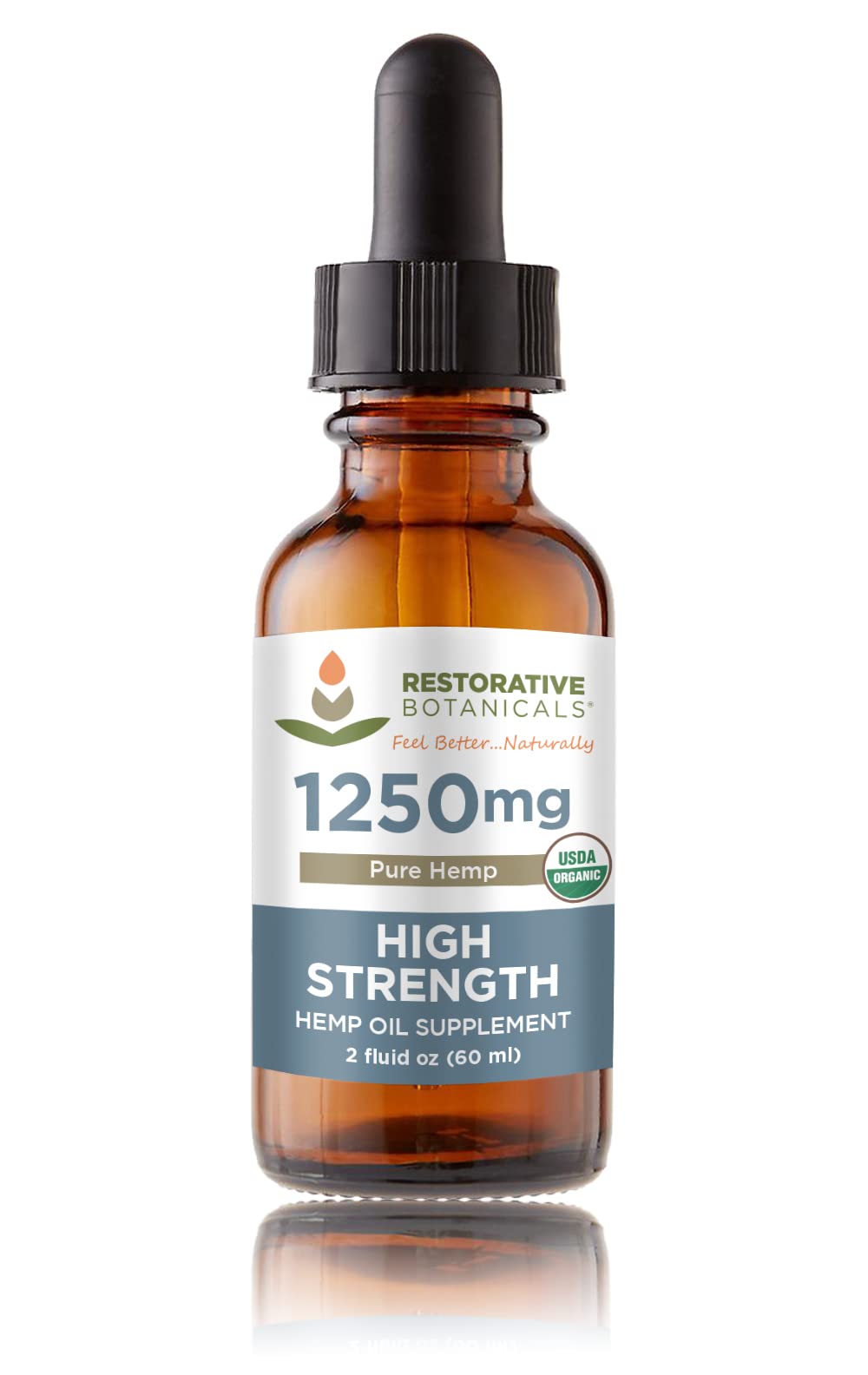 Restorative Botanicals Organic Hemp Oil Supplement 2 oz front view