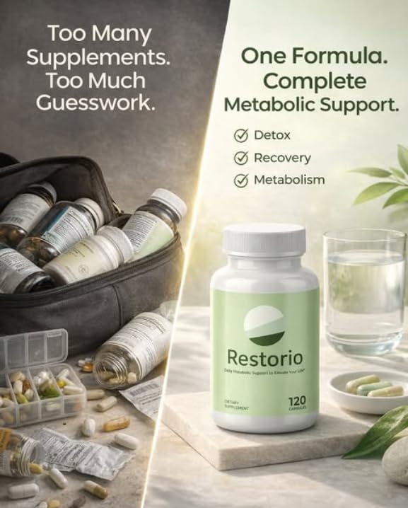 Restorio blended vitamin & mineral supplement bottle side view