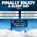 Restorol Sleep Supplement 50g lifestyle scene with daily wellness background