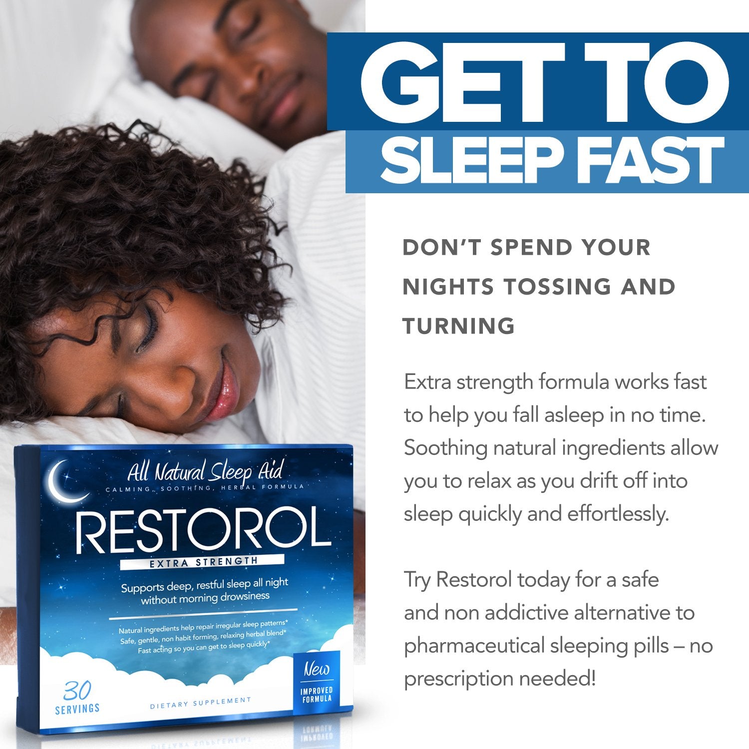 Restorol Sleep Supplement 50g side view showing ingredients