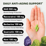 Resurrected Health NAD+ Plus Supplement 100g side view showing capsule